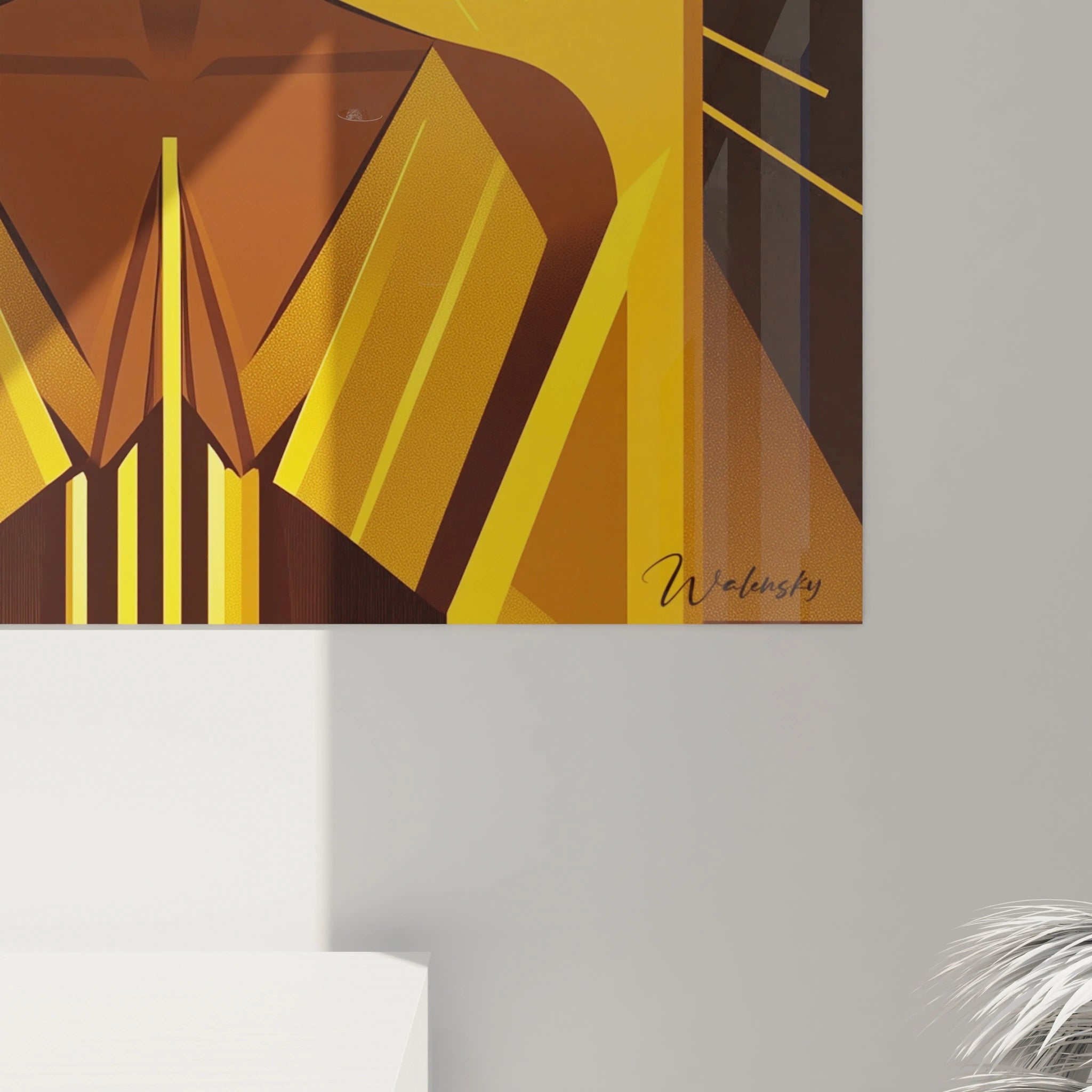 Tableau africain mural signé Walensky représentant une partie d'animal avec bambous et feuillage