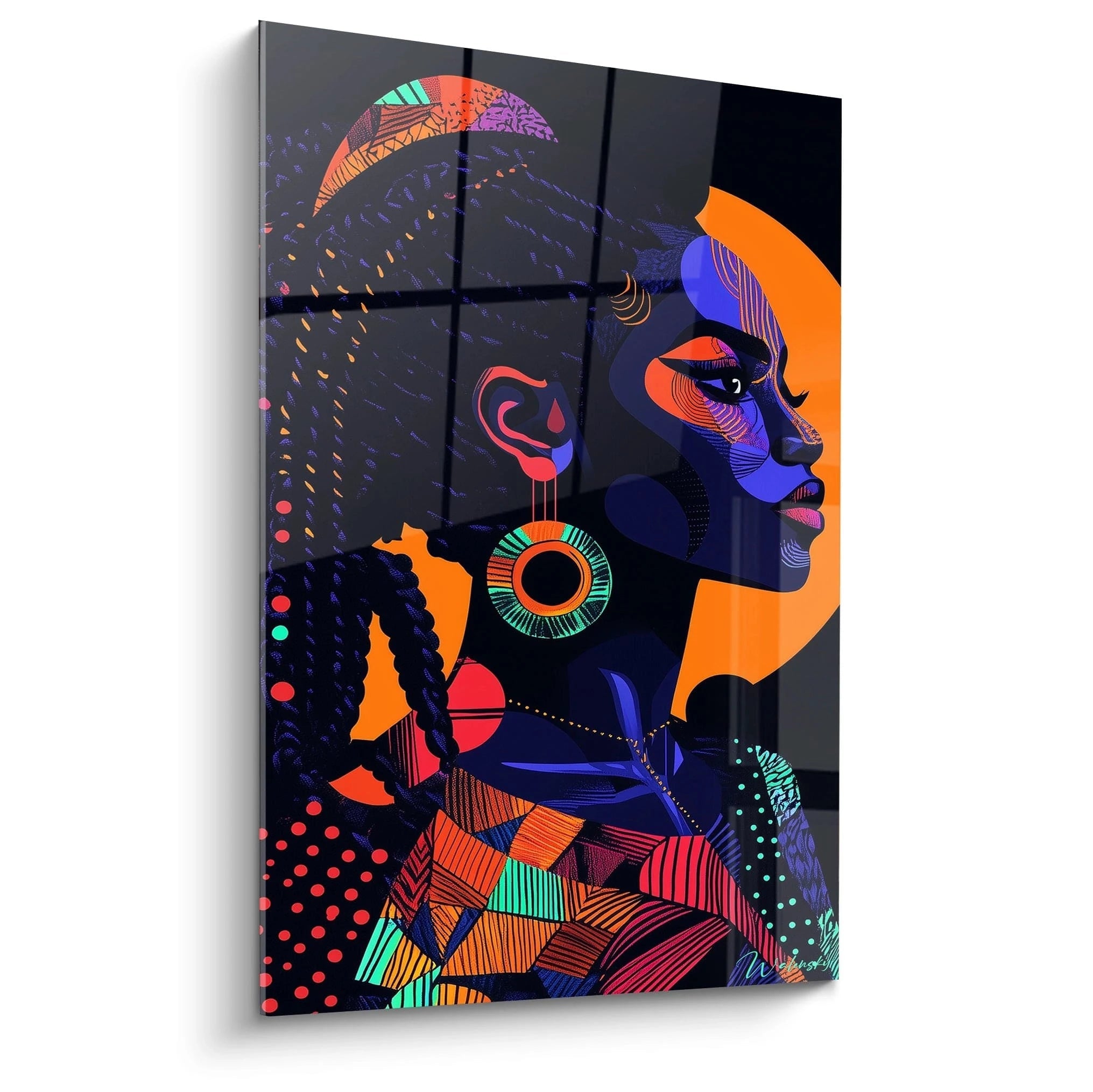 Tableau africain mural Walensky représentant portrait coloré d'une femme africaine en style moderne et abstrait