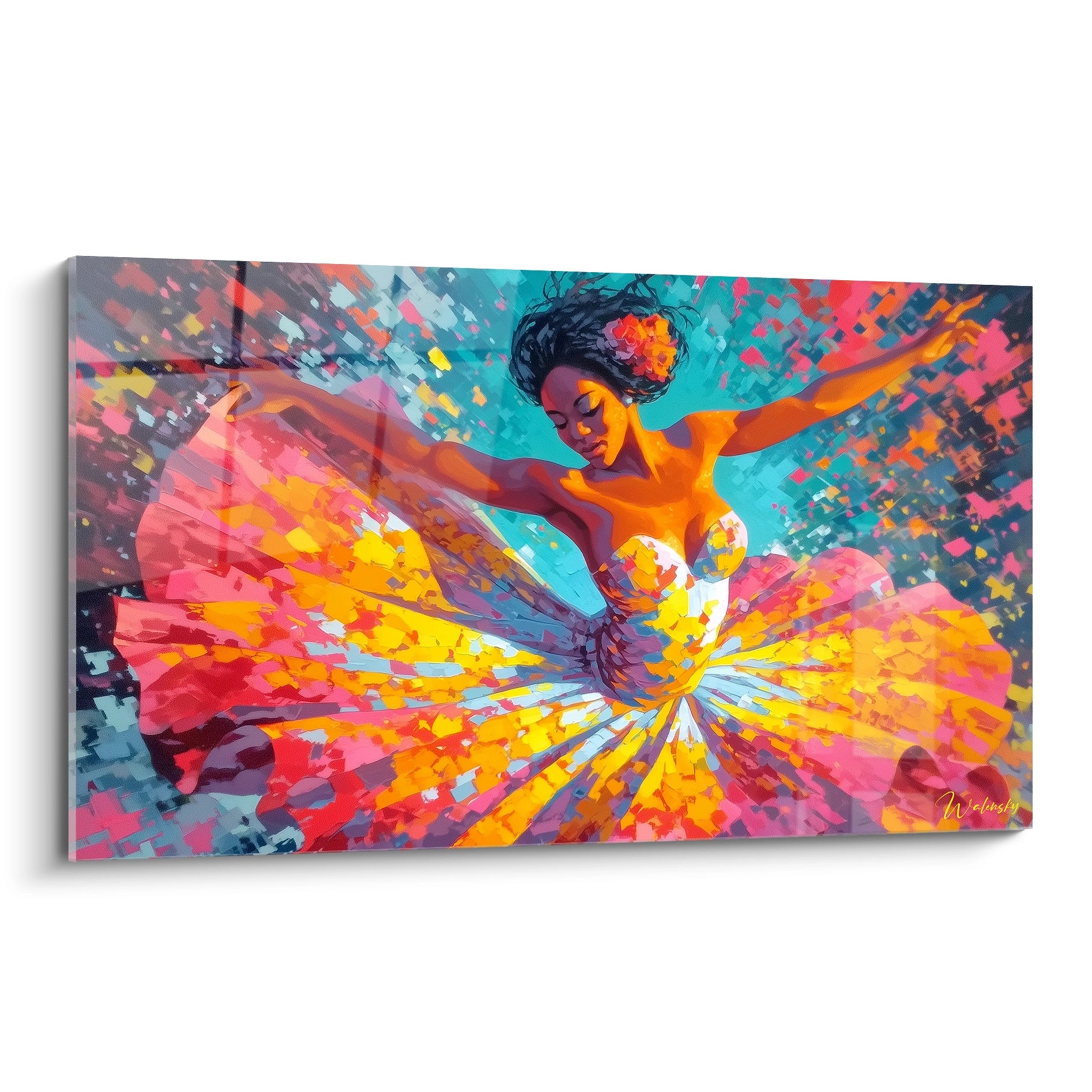 Tableau femme africaine moderne avec une danseuse colorée dans un style vibrant et contemporain