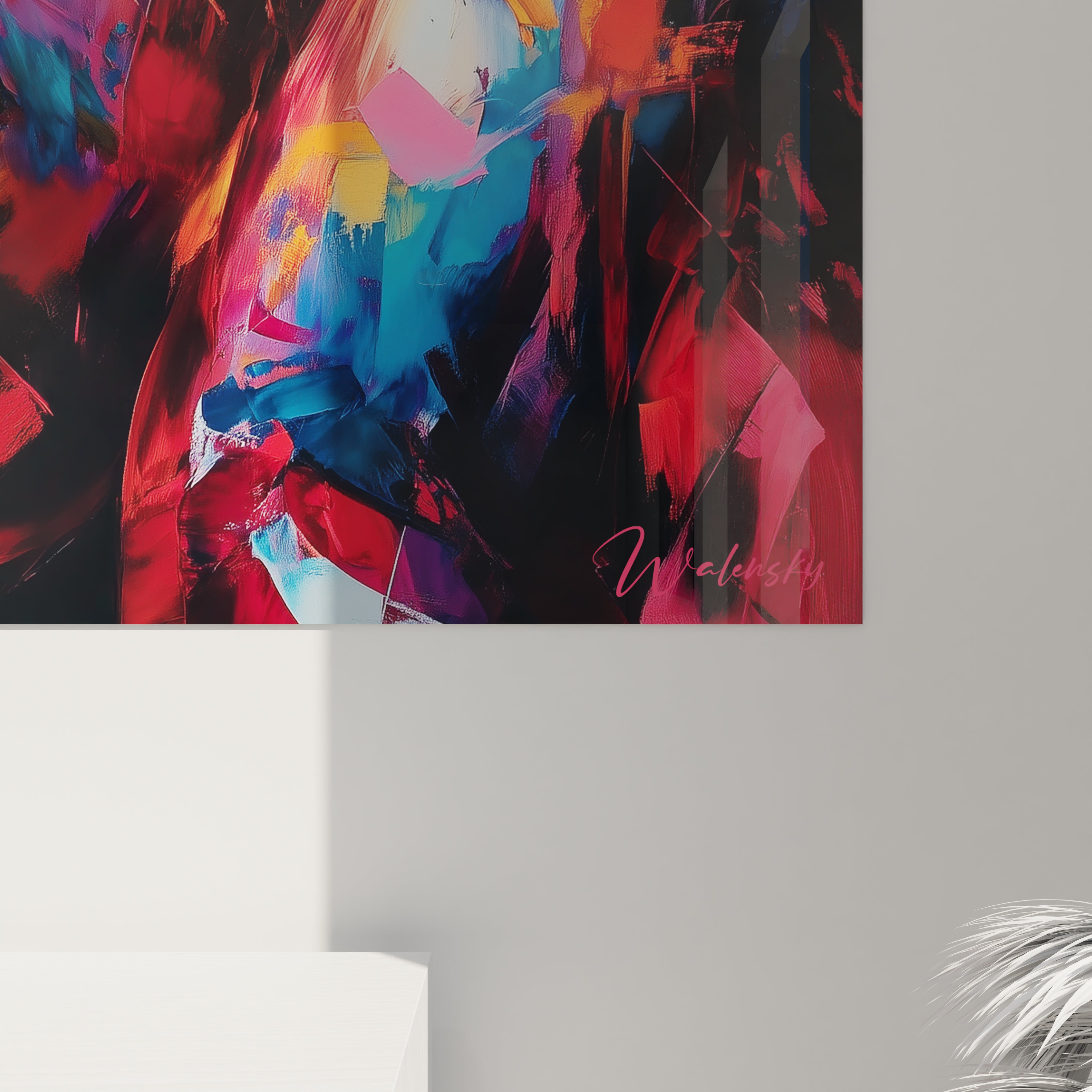 Tableau femme africaine moderne de Walensky avec des couleurs vives et un design abstrait captivant