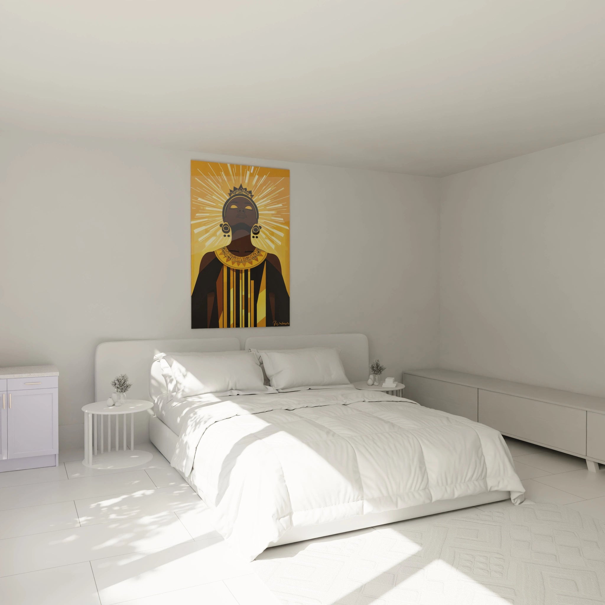 Tableau africain mural Walensky représentant deux hippopotames dans une chambre moderne minimaliste