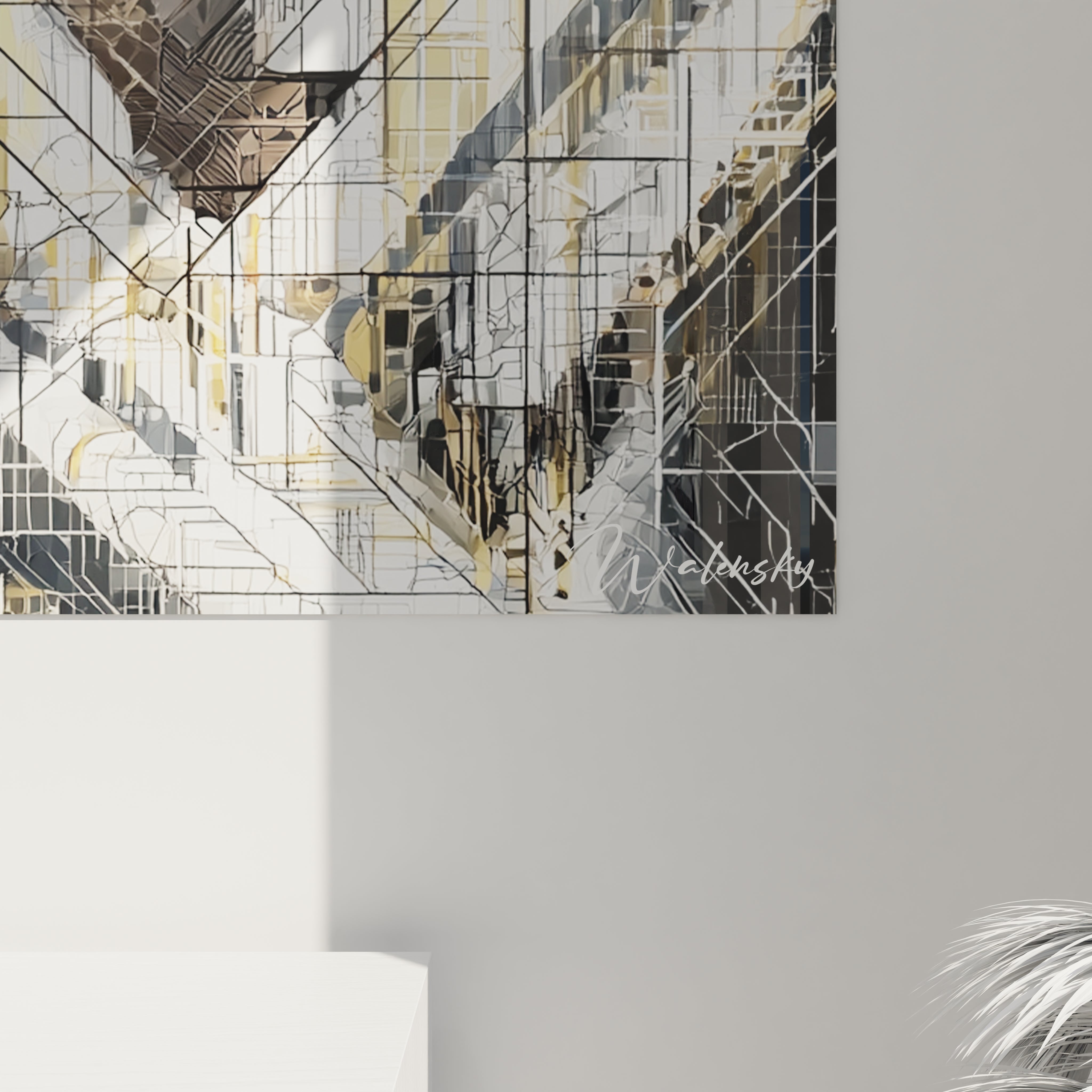 Tableau mural femme afro futuriste en noir et or avec des motifs géométriques modernes