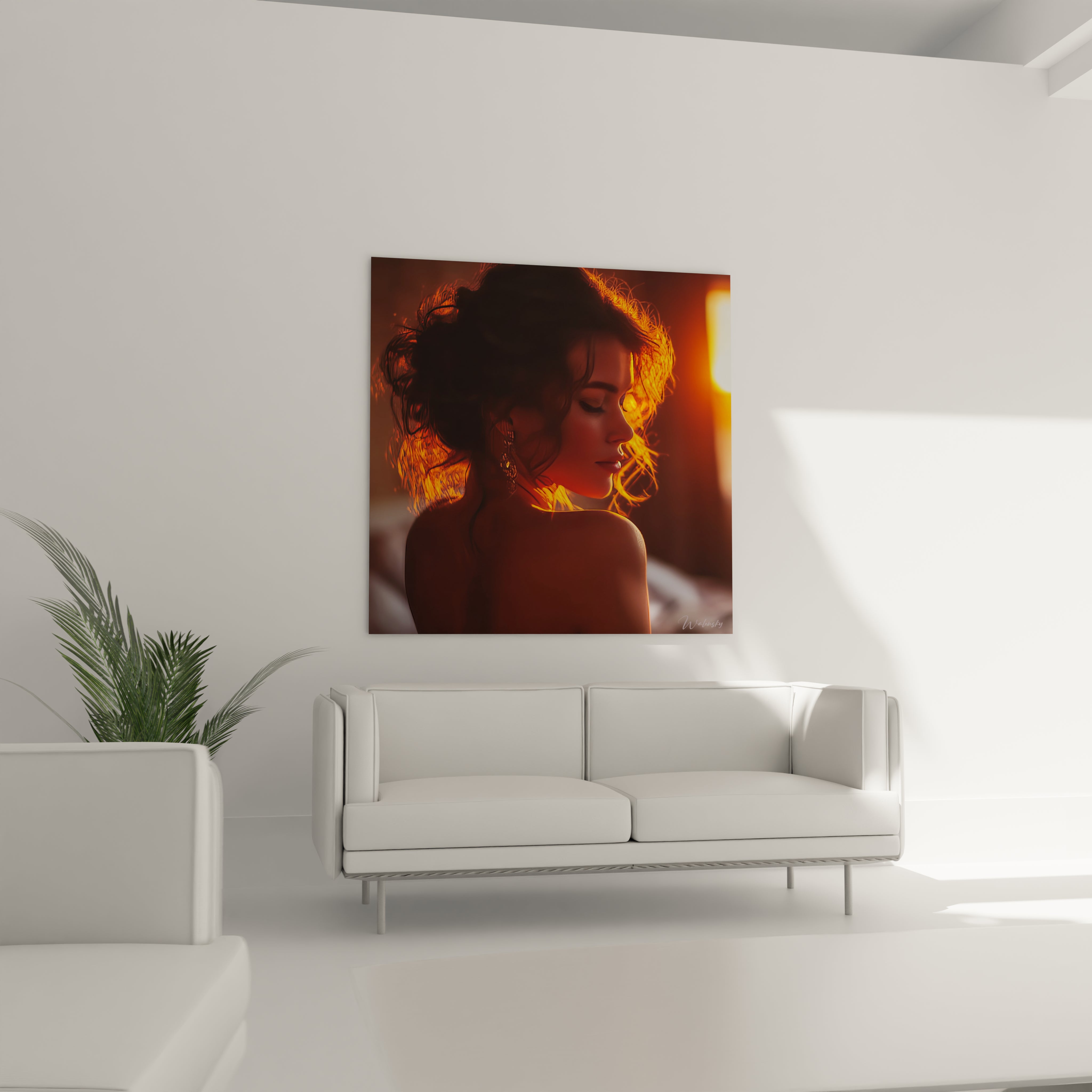 Tableau femme art contemporain de Walensky avec une silhouette éclairée par le soleil
