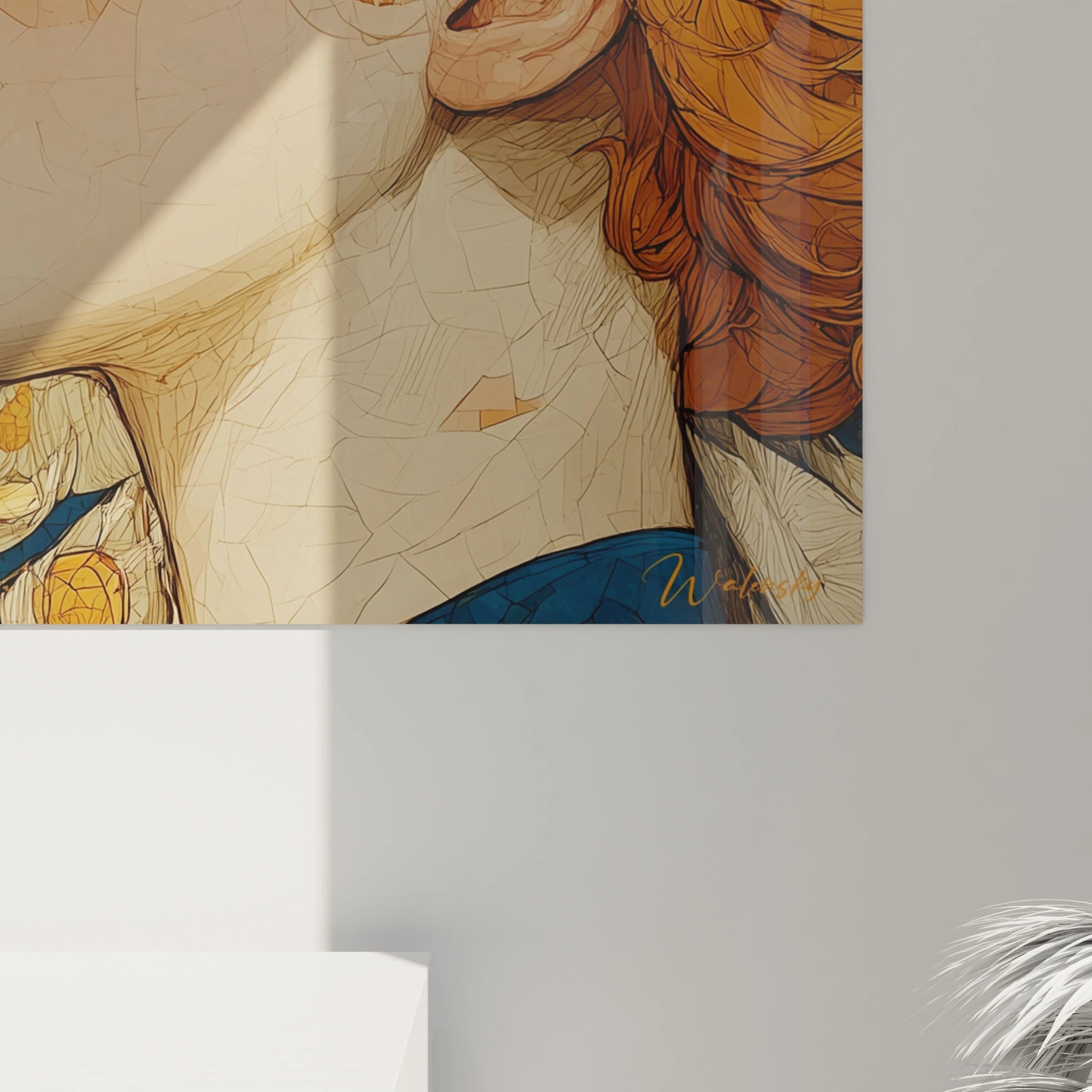 Tableau mural Walensky montrant un portrait decoratif de profil d une femme aux cheveux roux style tableau femme art nouveau