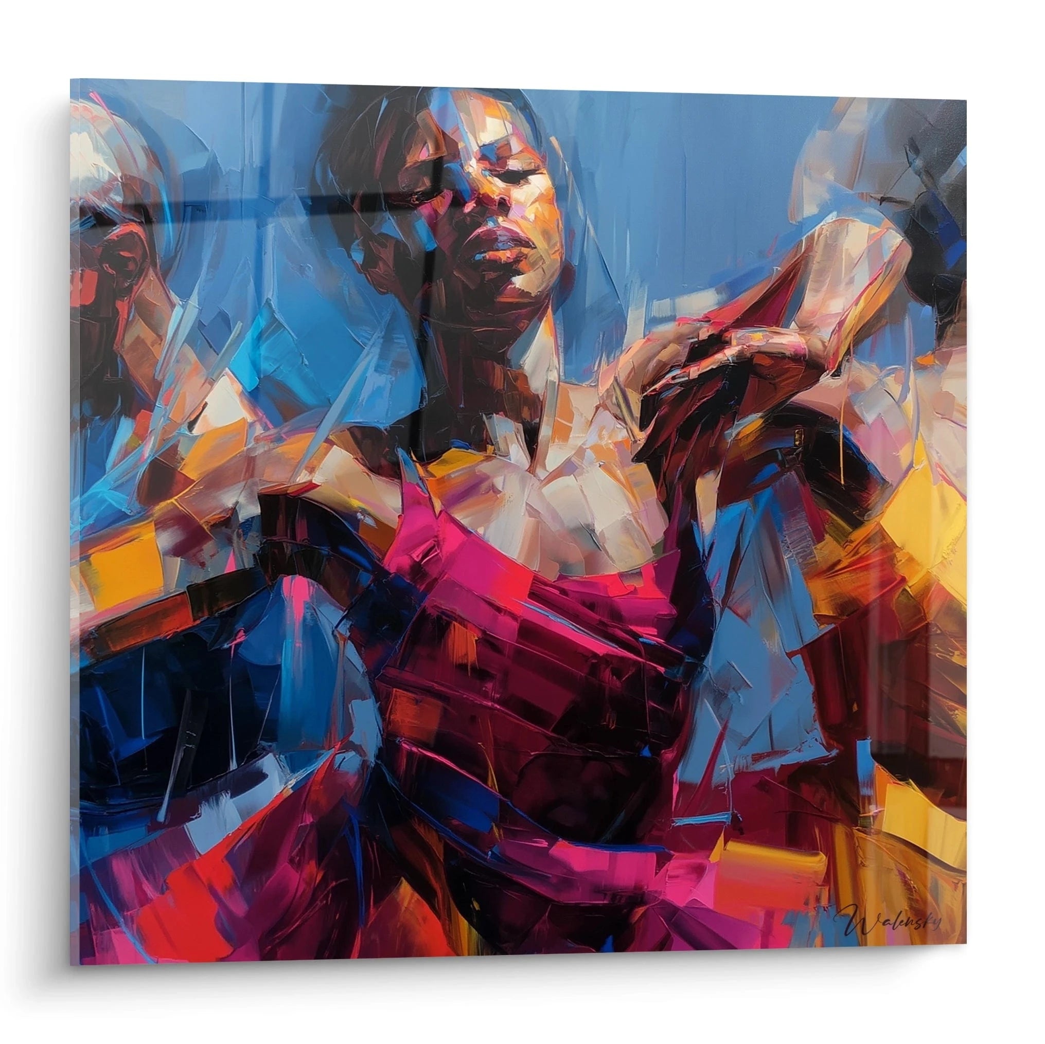 Tableau mural Walensky représentant une femme en mouvement et tableau femme danse africaine stylisée en couleurs vives sur toile