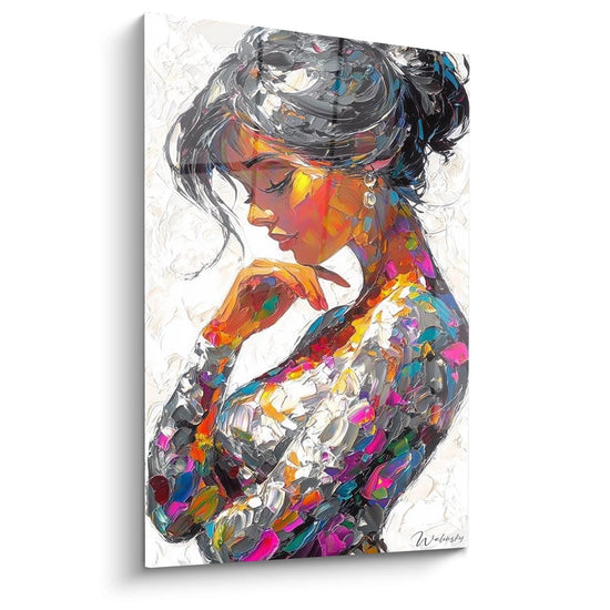 Quadro donna moderna di Walensky con colori vivaci e una rappresentazione artistica elegante
