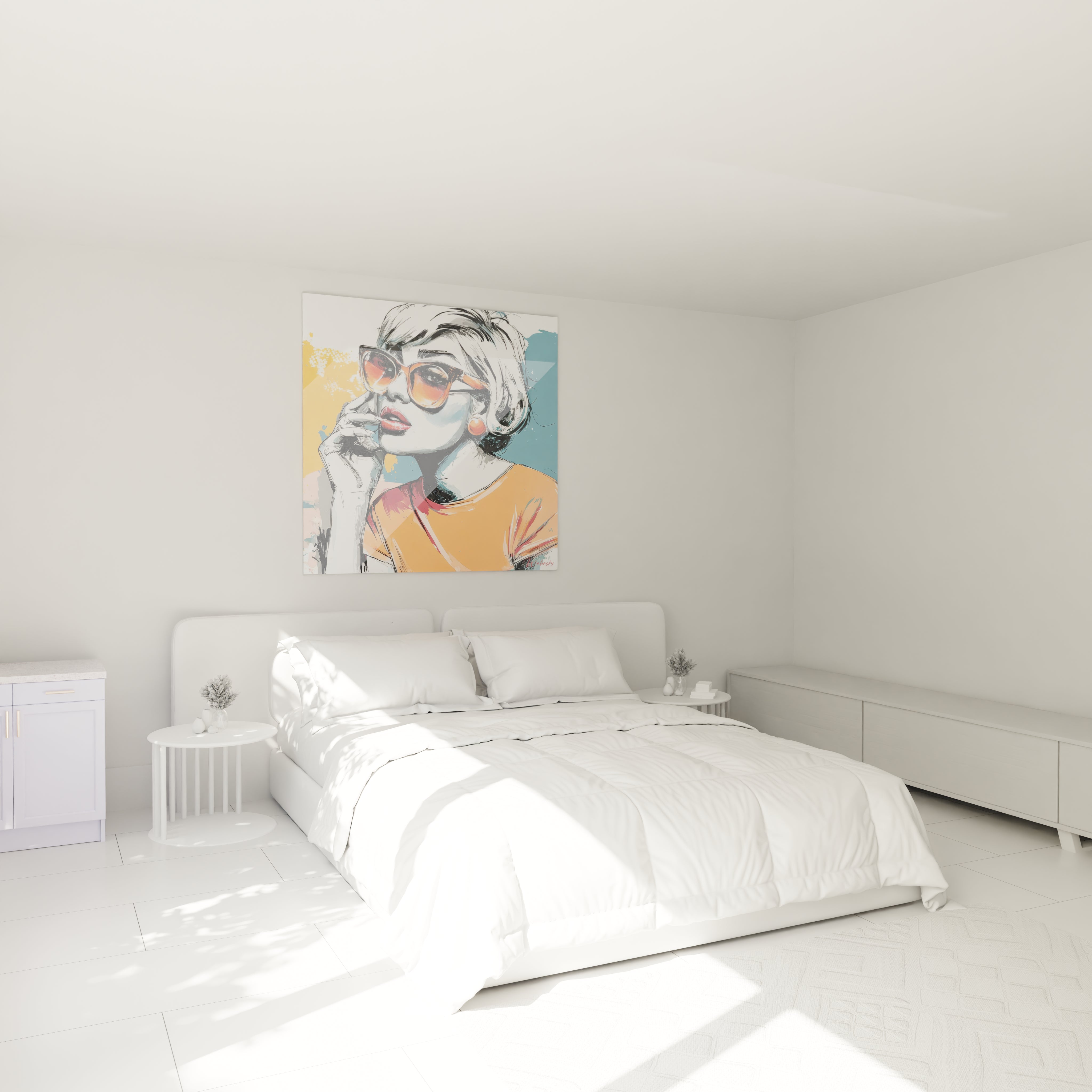 Tableau femme blonde moderne de Walensky, décor mural stylé pour chambre à coucher lumineuse