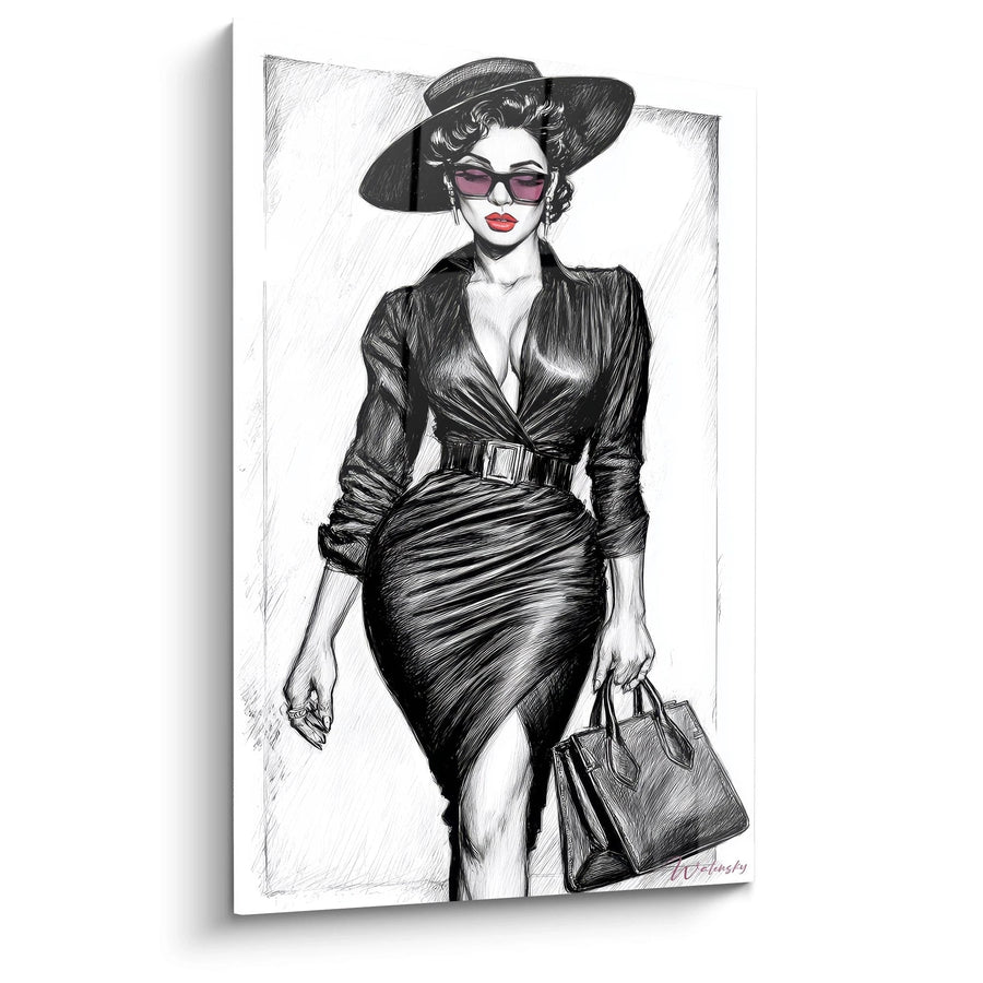 Tableau Femme Chapeau - Élégance Vintage Moderne - édition illustration de mode