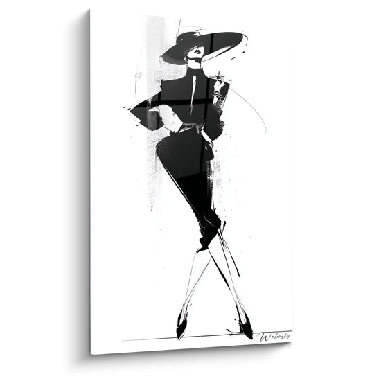 Elegantes Frauenporträt mit Hut - Pariser Sophistication - Schwarz-Weiß Charakteredition
