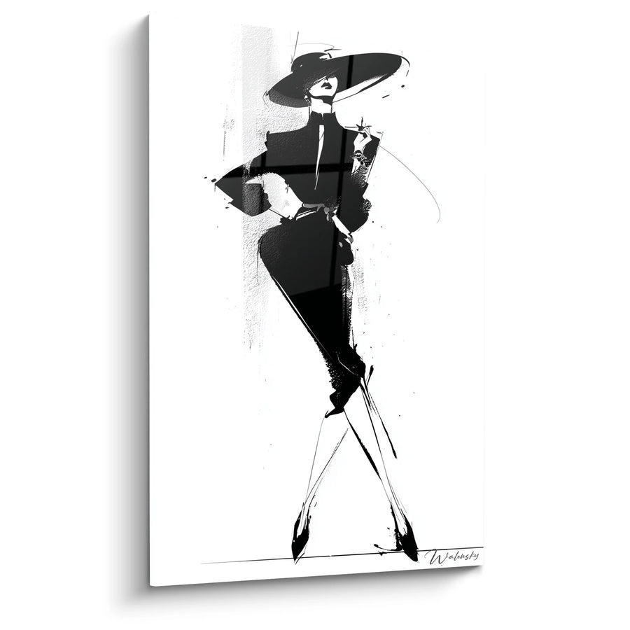Tableau femme élégante chapeau - Sophistication Parisienne - Edition personnages noir et blanc