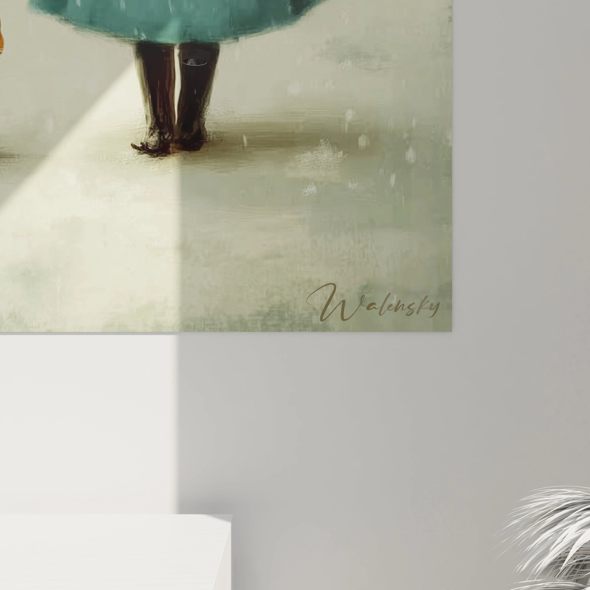 Tableau mural Walensky tableau femme chat hiver peinture d une femme en manteau turquoise bottes et chat
