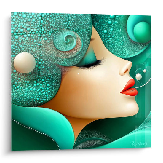 Gemälde Frau mit türkisfarbenen Haaren - Aquatische Eleganz - Edition figurativ abstrakt