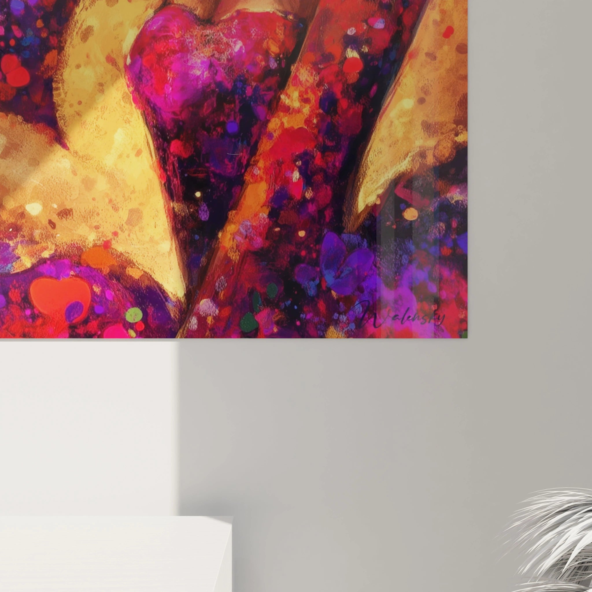Tableau mural Walensky coeurs roses et dorés taches colorées décoration romantique intérieur tableau saint valentin femme