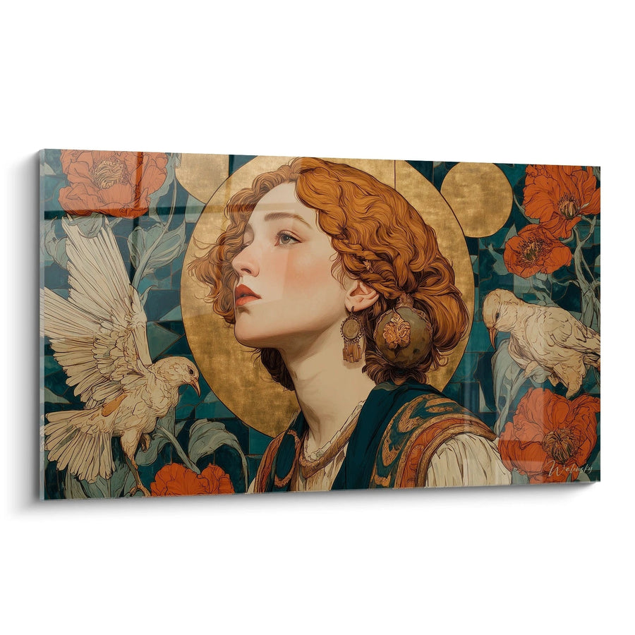 Tableau Femme Colombes Célestes - édition Art nouveau