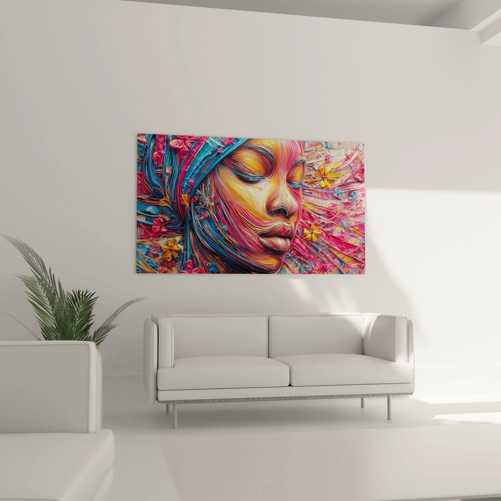 Tableau mural femme africaine coloré de Walensky avec des couleurs vives et des motifs artistiques