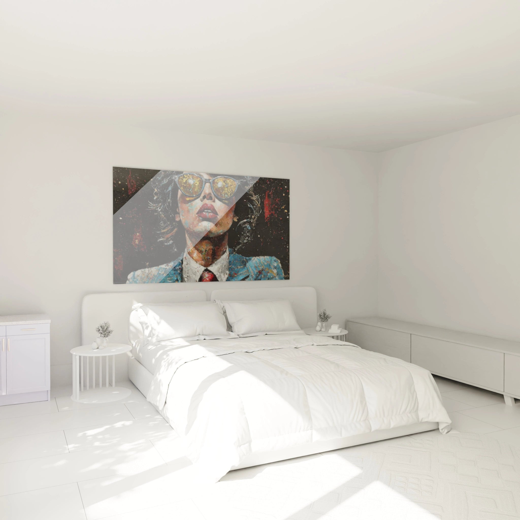 Tableau femme contemporaine de Walensky décorant un mur dans une chambre moderne et lumineuse