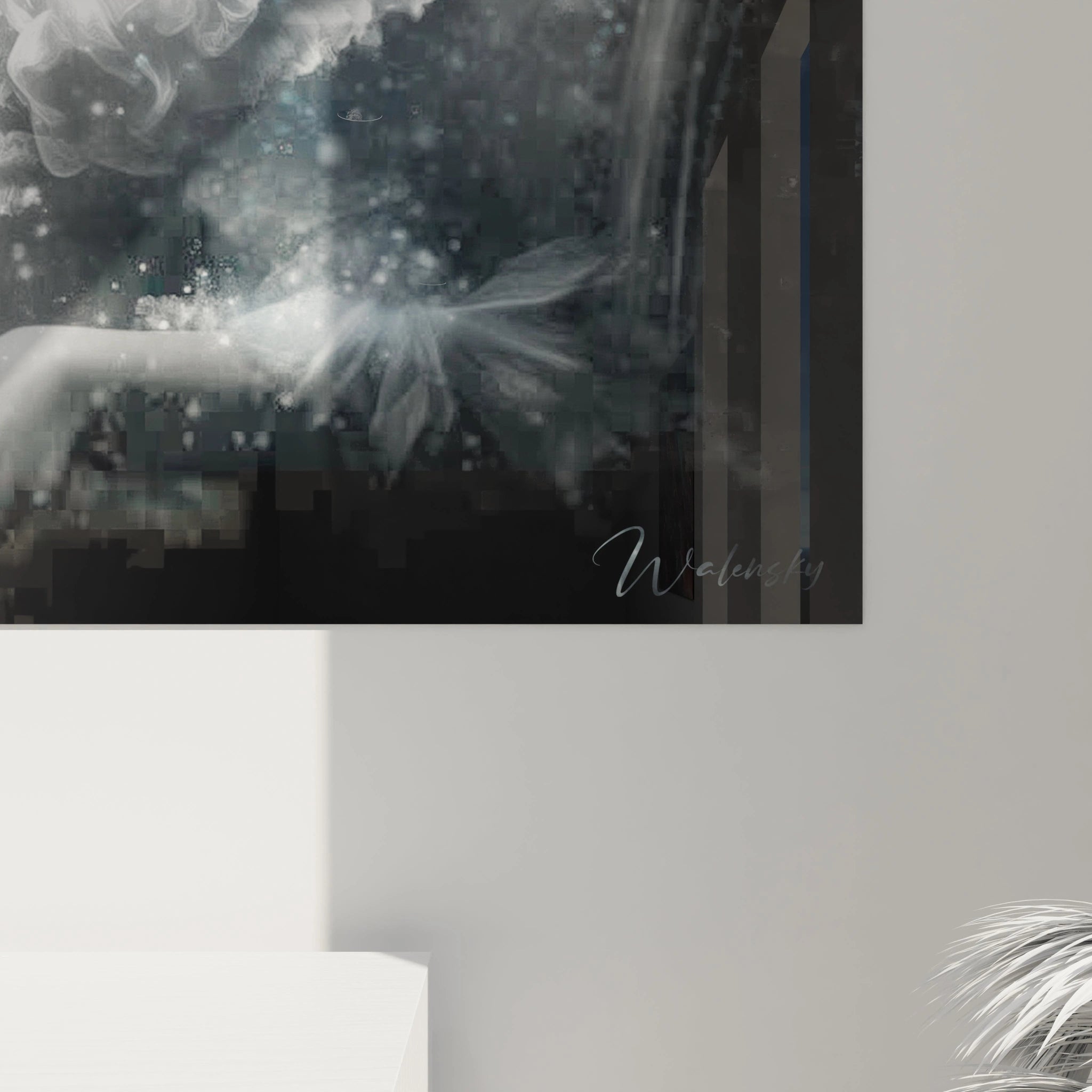 tableau femme Marie-Antoinette moderne Walensky, tableau mural sombre et onirique montrant bras et fumee