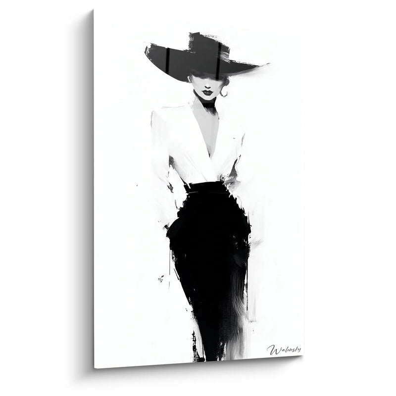 Elegant Woman Painting with Hat - Parisian Mystery - Black and White Characters Edition