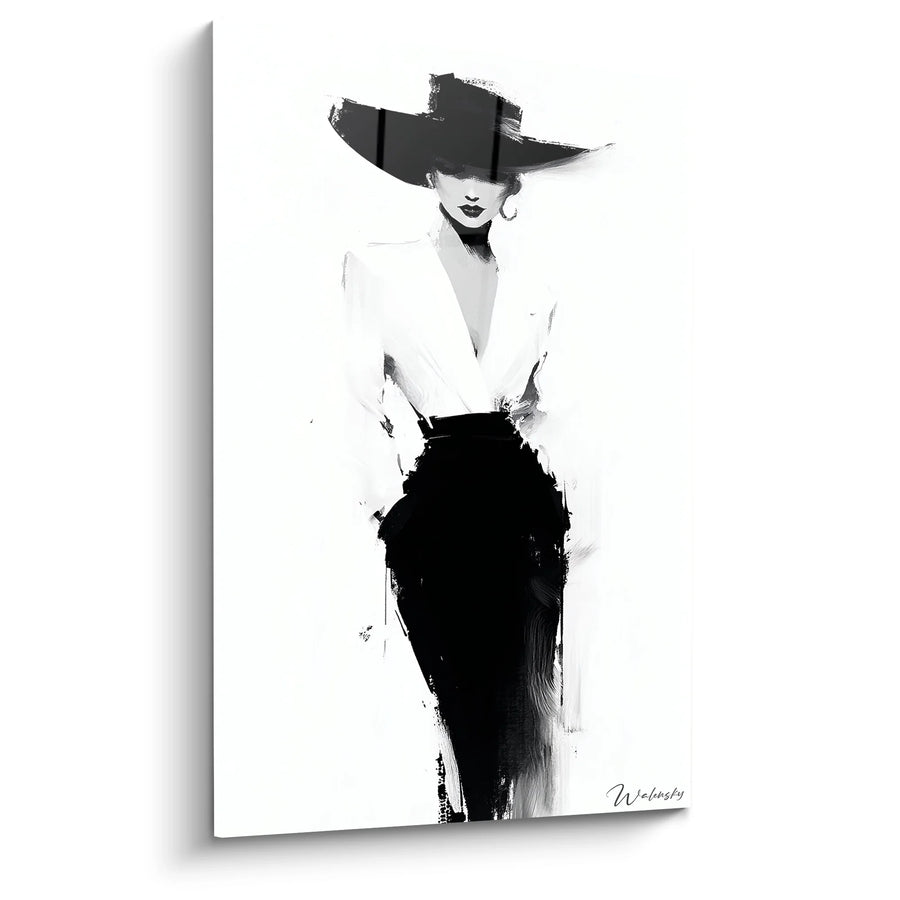 Tableau Femme Élégante au Chapeau - Mystère Parisien - Edition personnages noir et blanc