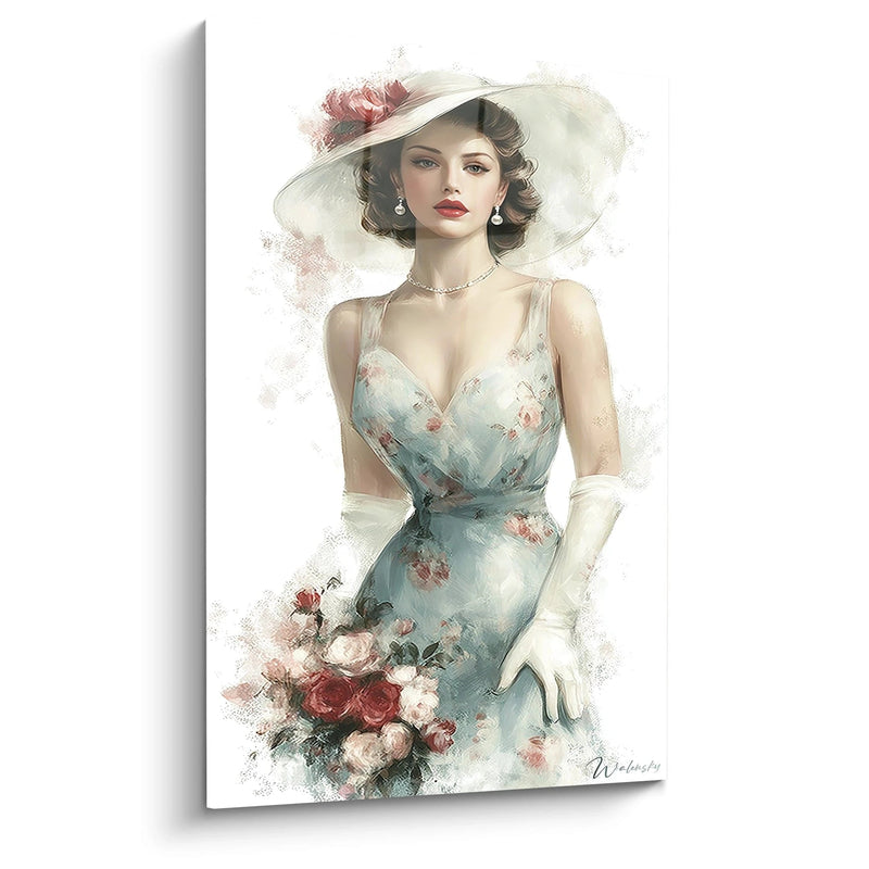 Elegant Woman Painting - Lady with Flowered Hat - Vintage Fashion Edition