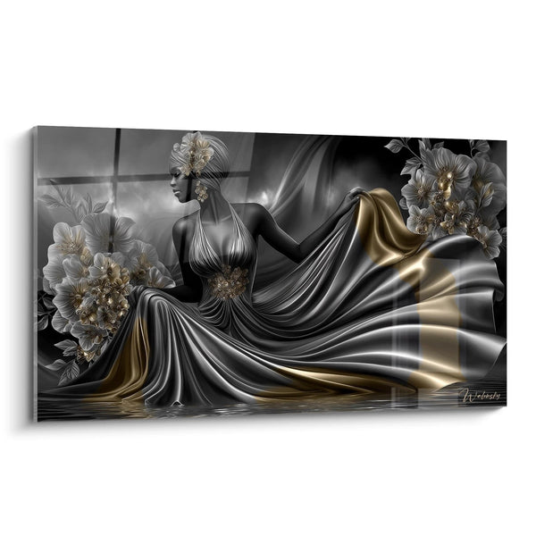 Obraz kobiety eleganckiej - Złota łaska floralna - edycja l'or noir