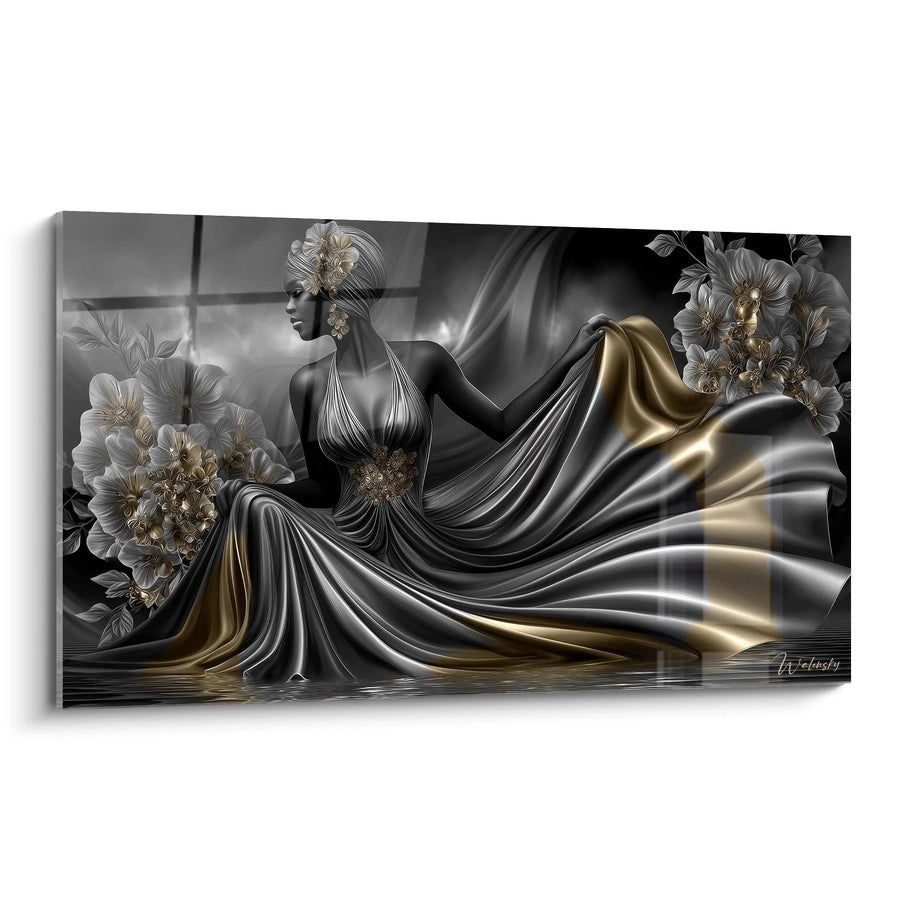 Tableau femme élégante - Grâce florale dorée - édition l'or noir