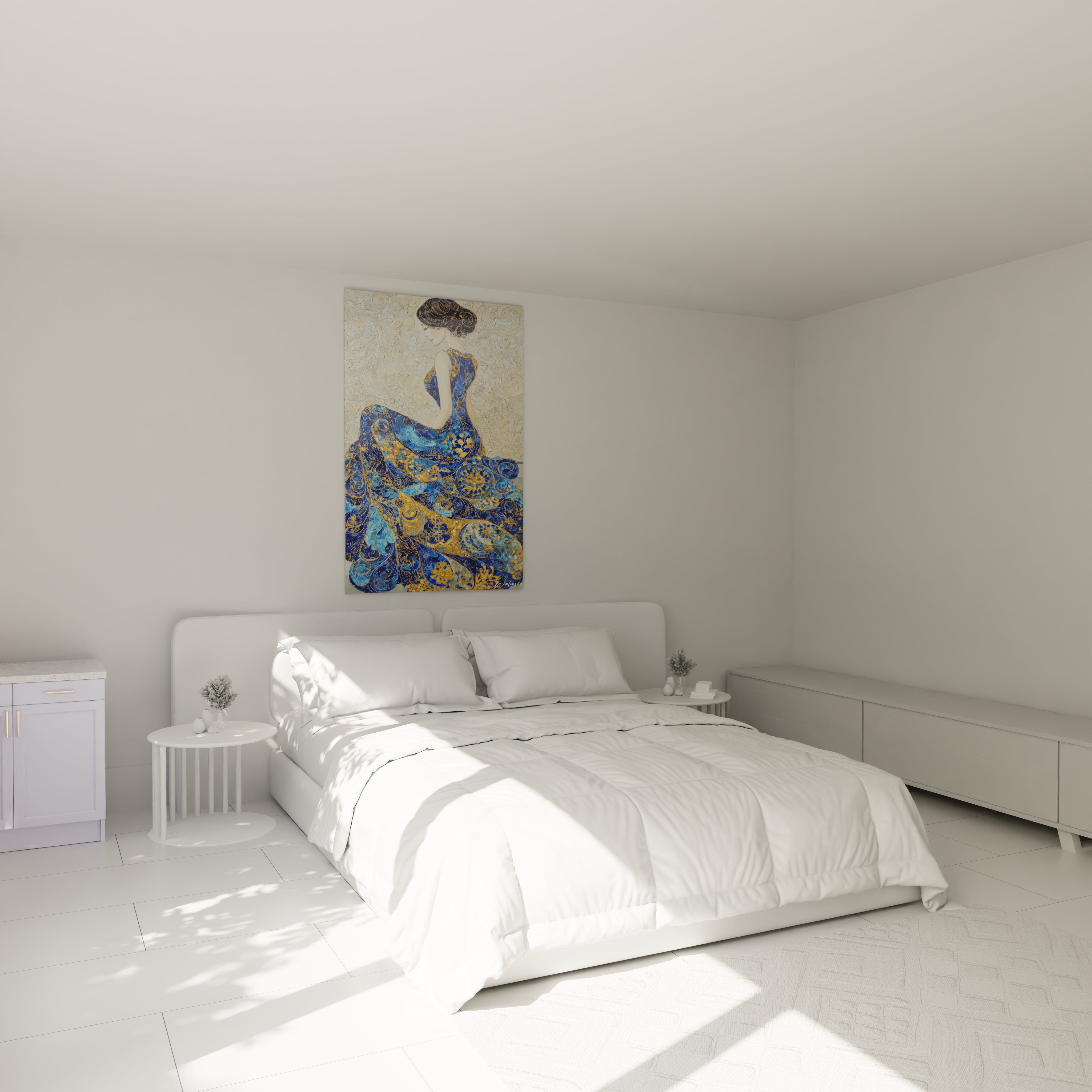Tableau femme élégante robe bleue de Walensky pour décoration murale moderne dans une chambre