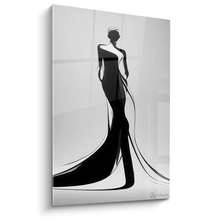 Tableau Femme Élégante Robe de Soirée - Silhouette Glamour - Edition personnages noir et blanc