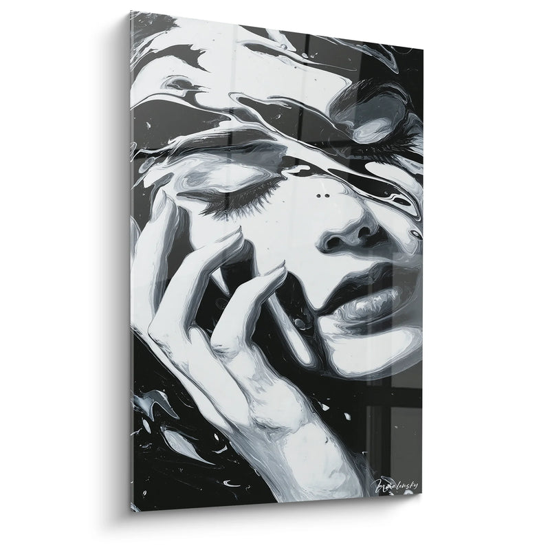 Emotional Woman Painting - Introspection - Black and White Face Edition