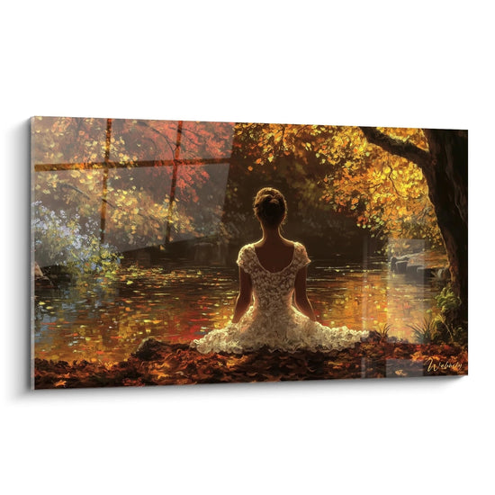 Woman in White Dress Suspended Moment Painting - Autumn Edition