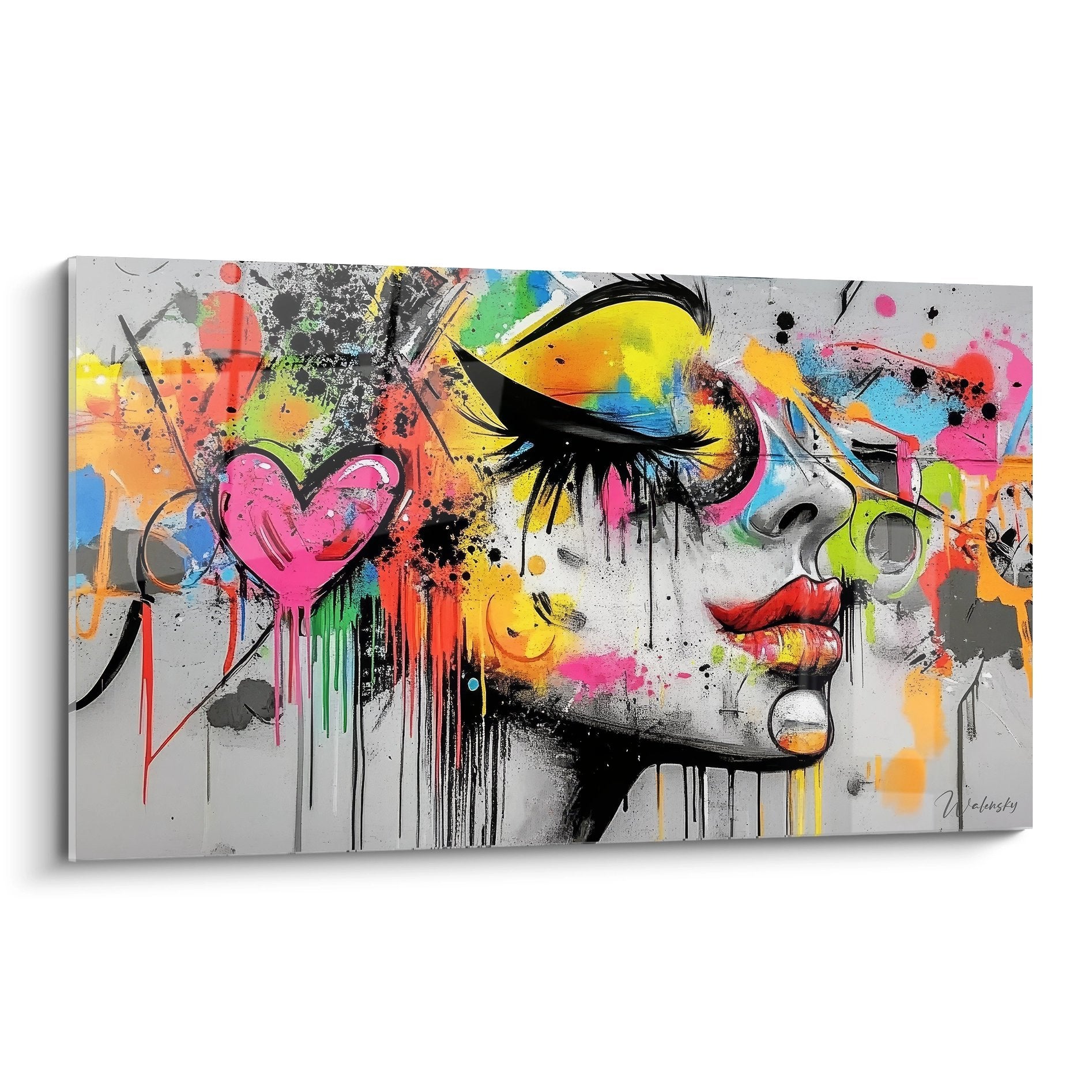 Tableau femme graffiti coloré art urbain figuratif abstrait décoration murale moderne