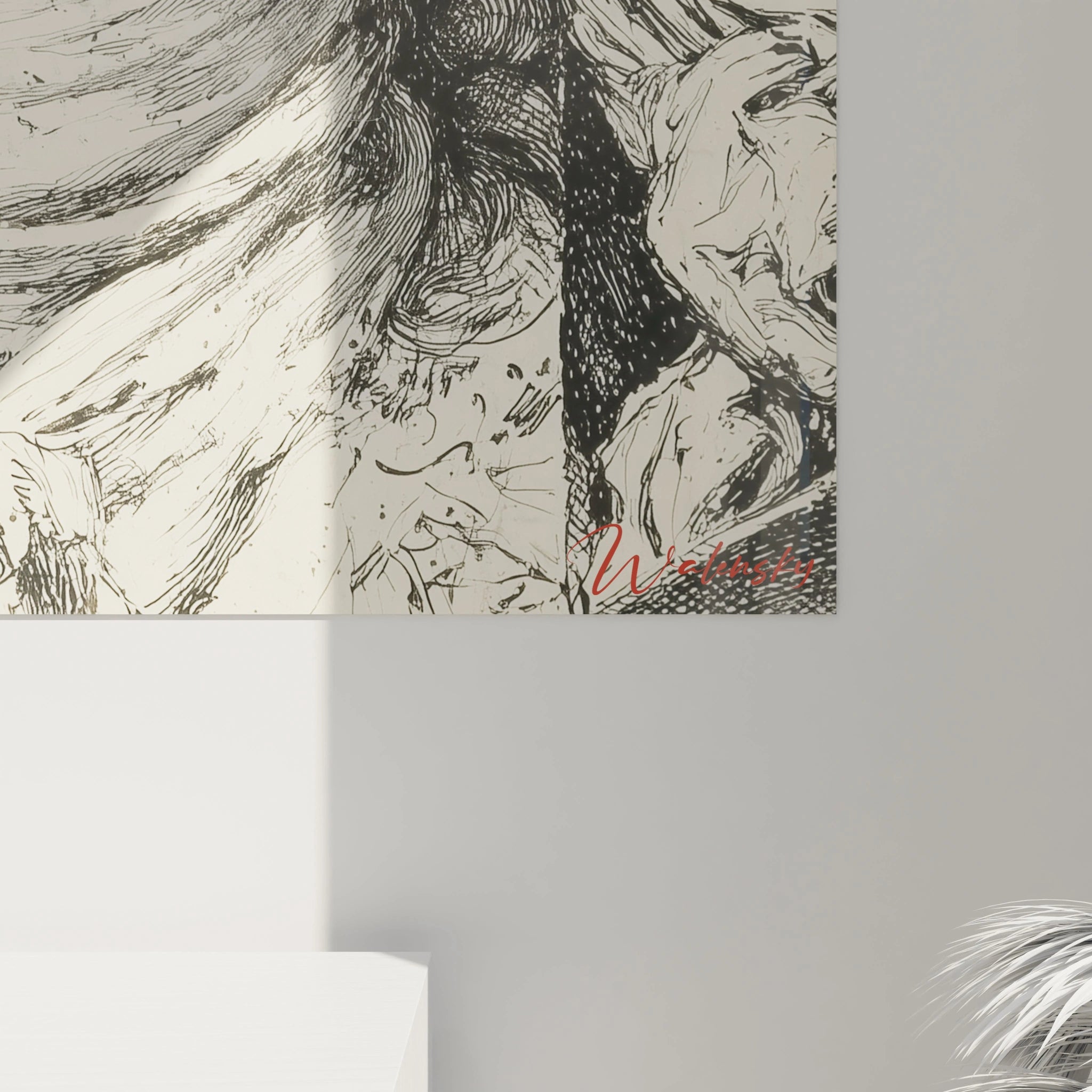 Walensky tableau femme liberté révolution française illustration au trait noir sur fond crème affiché sur mur gris