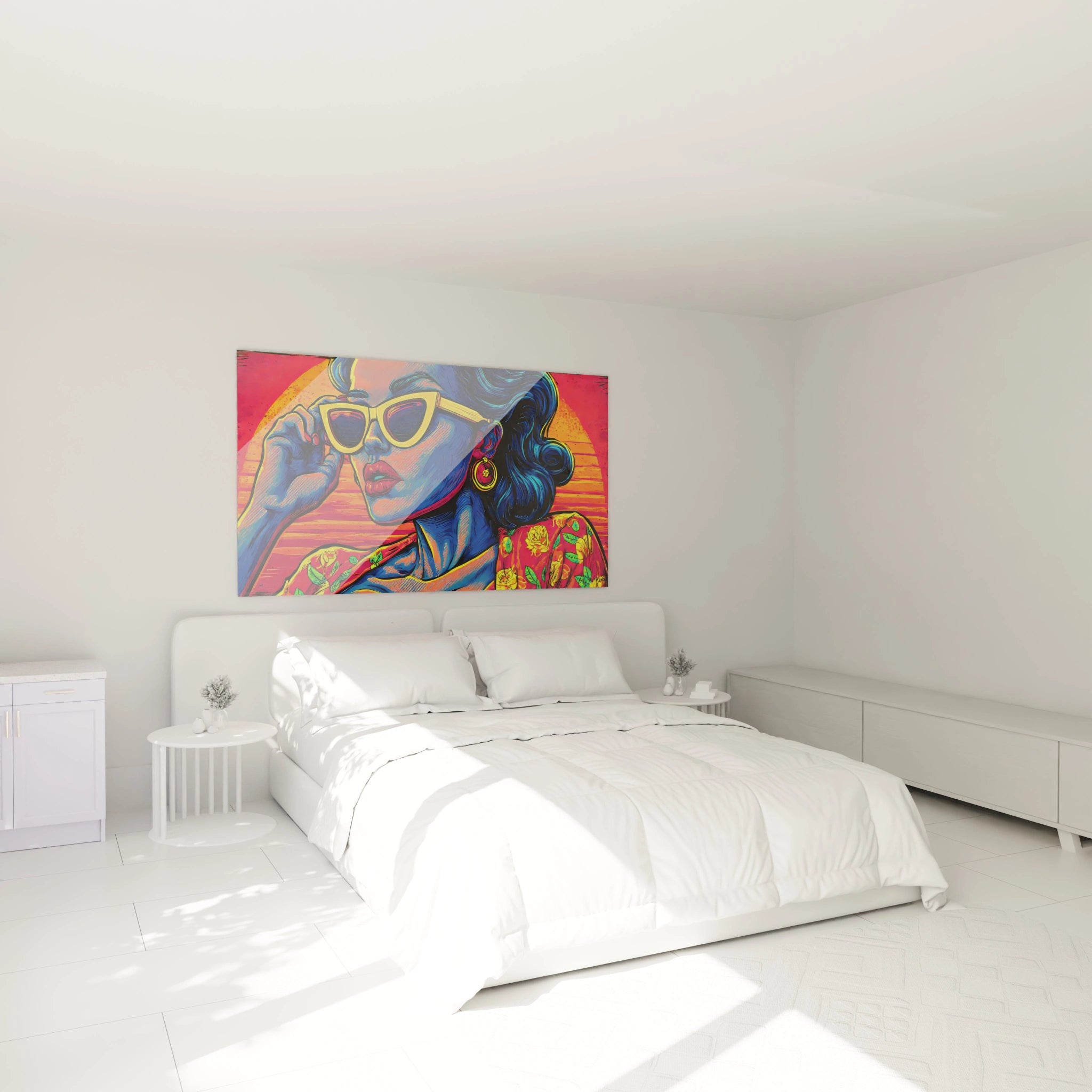 Tableau femme lunettes vintage par Walensky, décor murale coloré pour chambre moderne