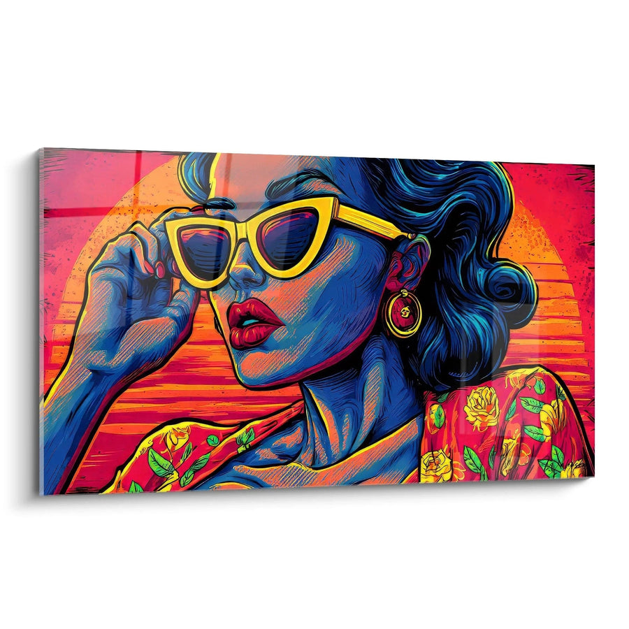 Tableau Femme Lunettes - Beauté Années 80 Colorée - édition mode vintage