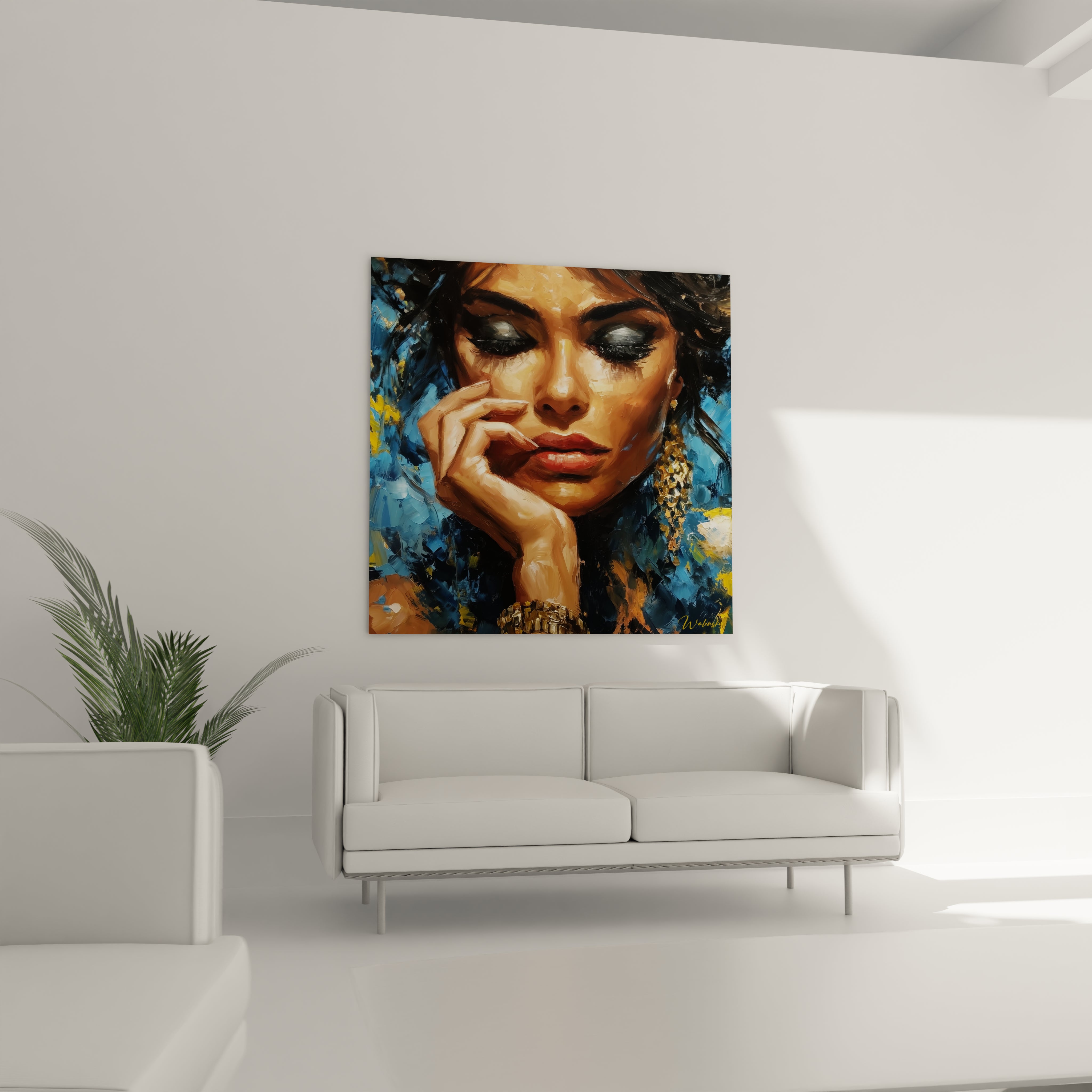 Tableau femme moderne de Walensky, peinture vibrante d'une femme avec des détails expressifs