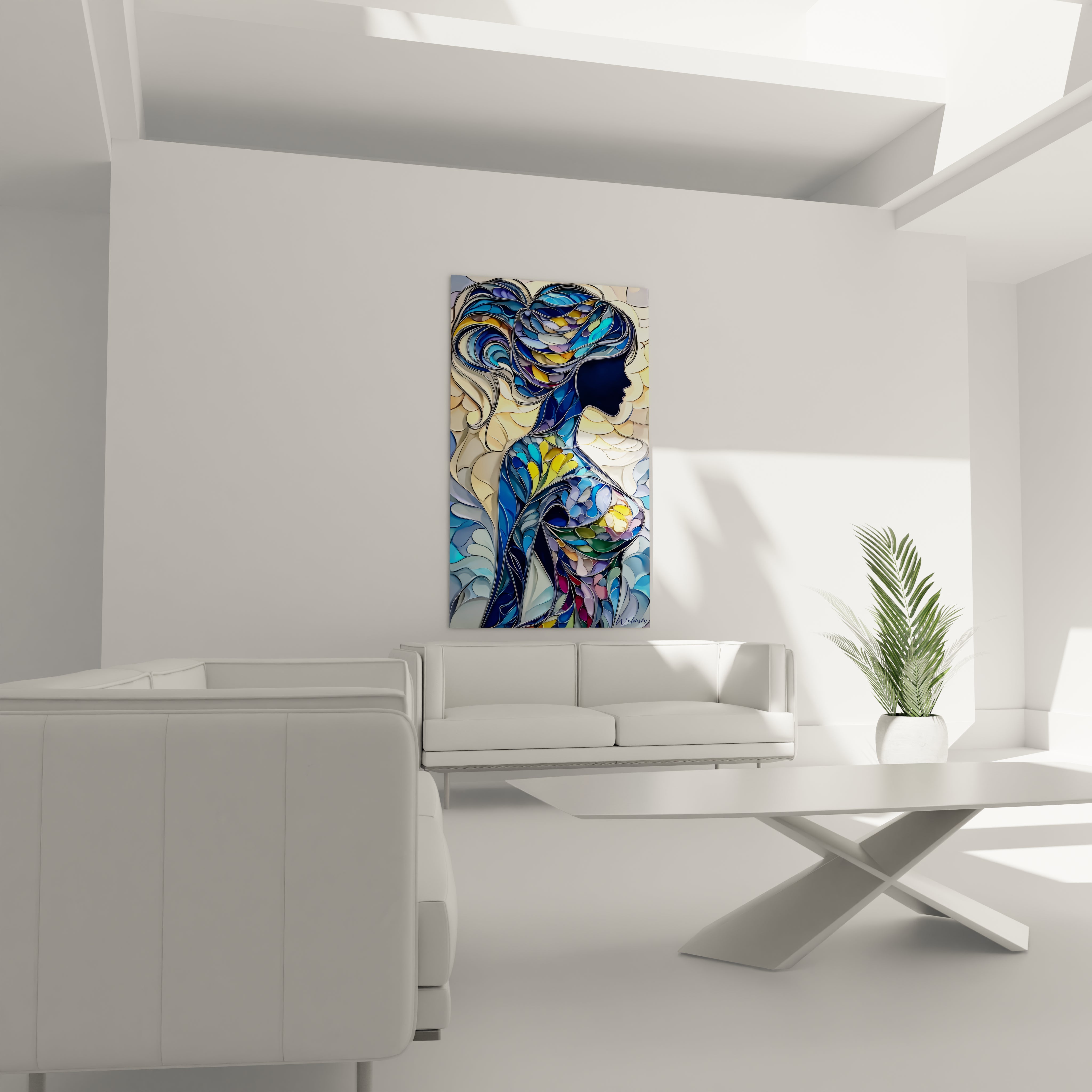 Tableau femme moderne mural avec des couleurs vibrantes et un design élégant pour décorer votre intérieur