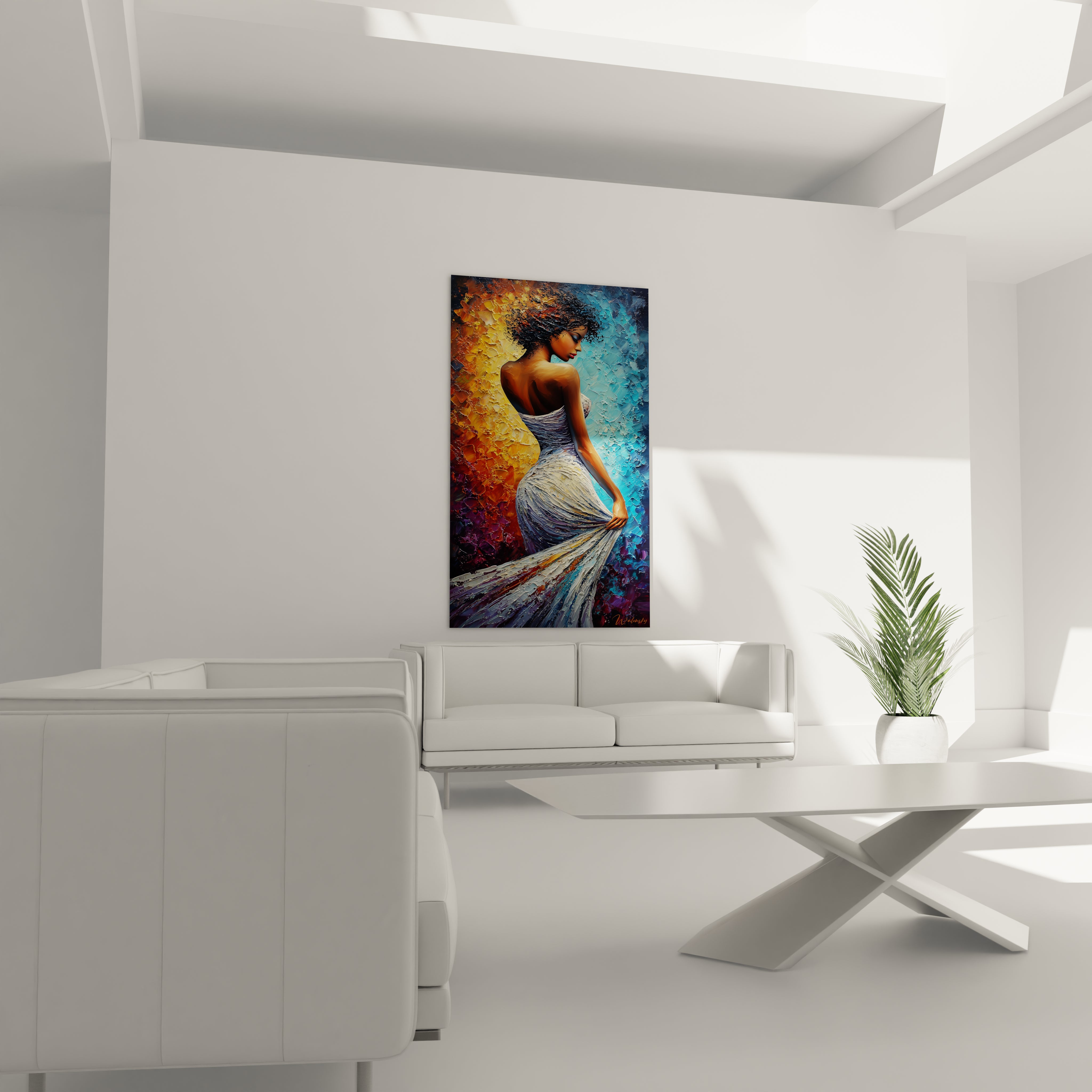 Tableau femme moderne de Walensky, décoration murale vibrante avec une silhouette élégante