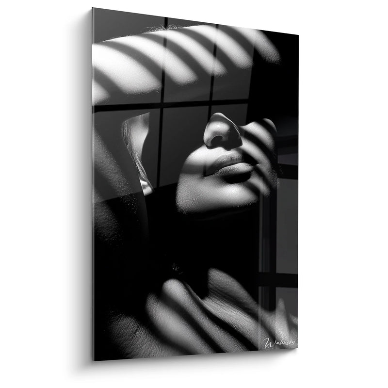 Woman Window Shadows Painting - Captive Light - Black and White Face Edition