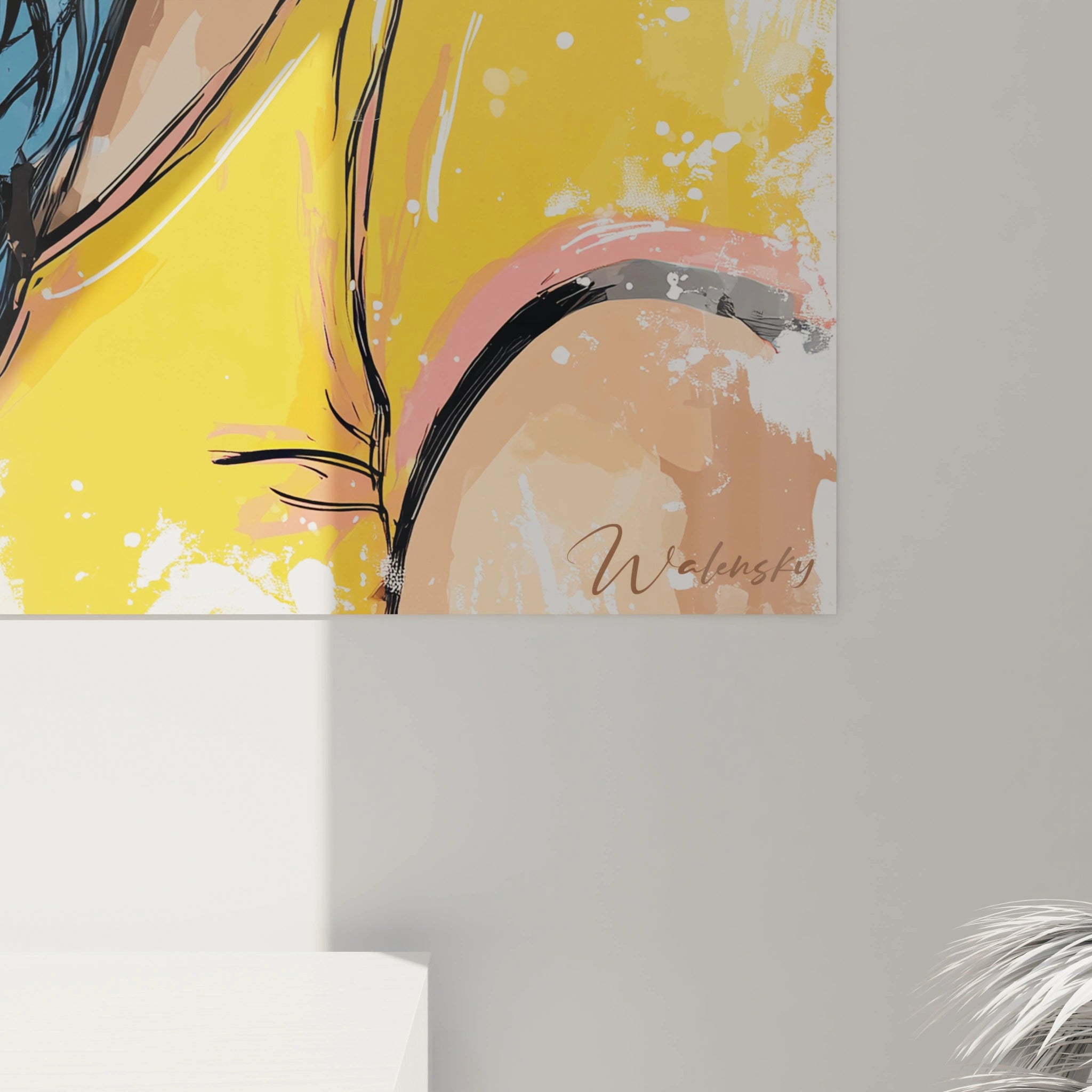 Tableau mural femme orange Walensky peinture contemporaine gros plan couleurs vives et texture