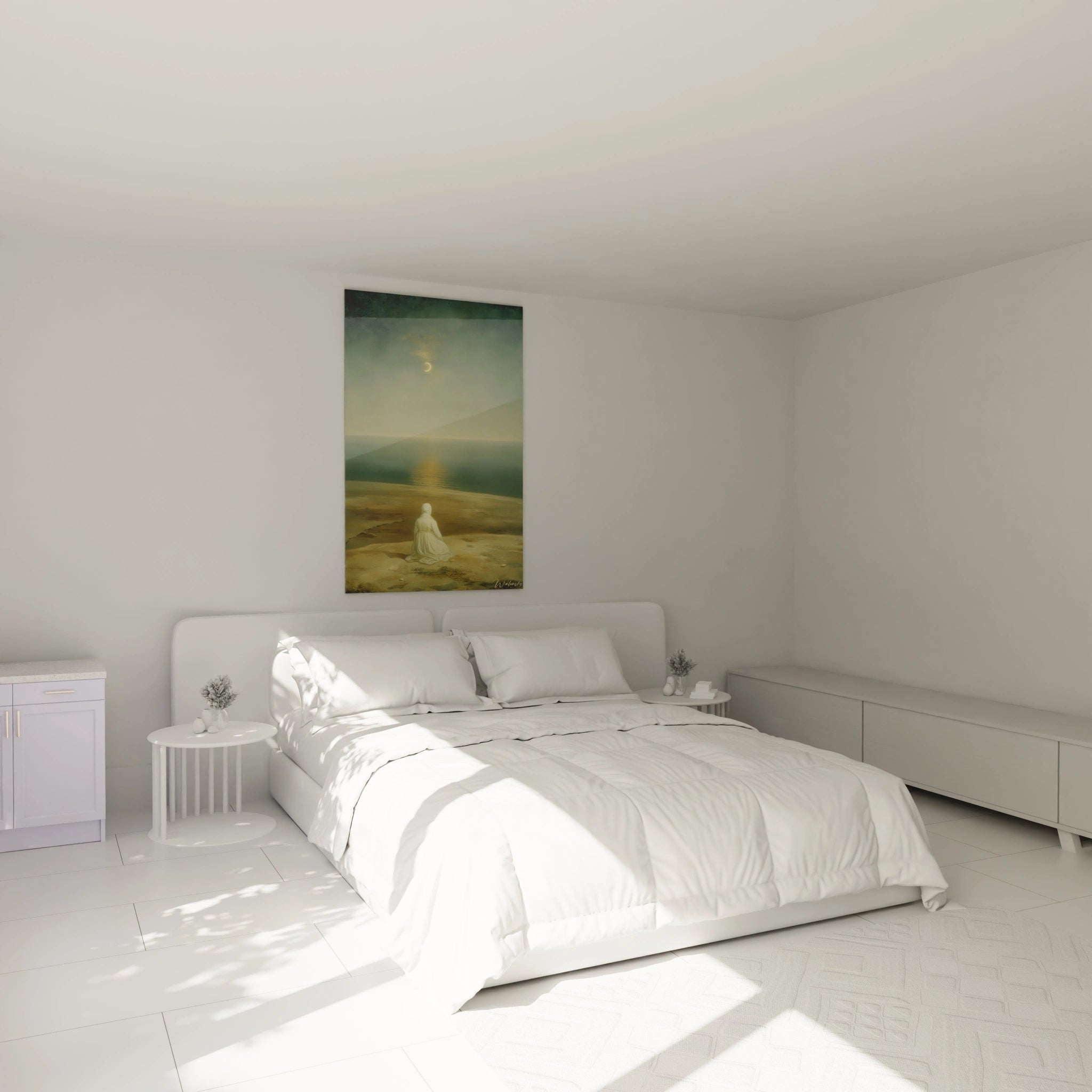 Tableau mural Walensky représentant une femme contemplative au bord de l eau tableau femme paix spirituelle pour chambre moderne