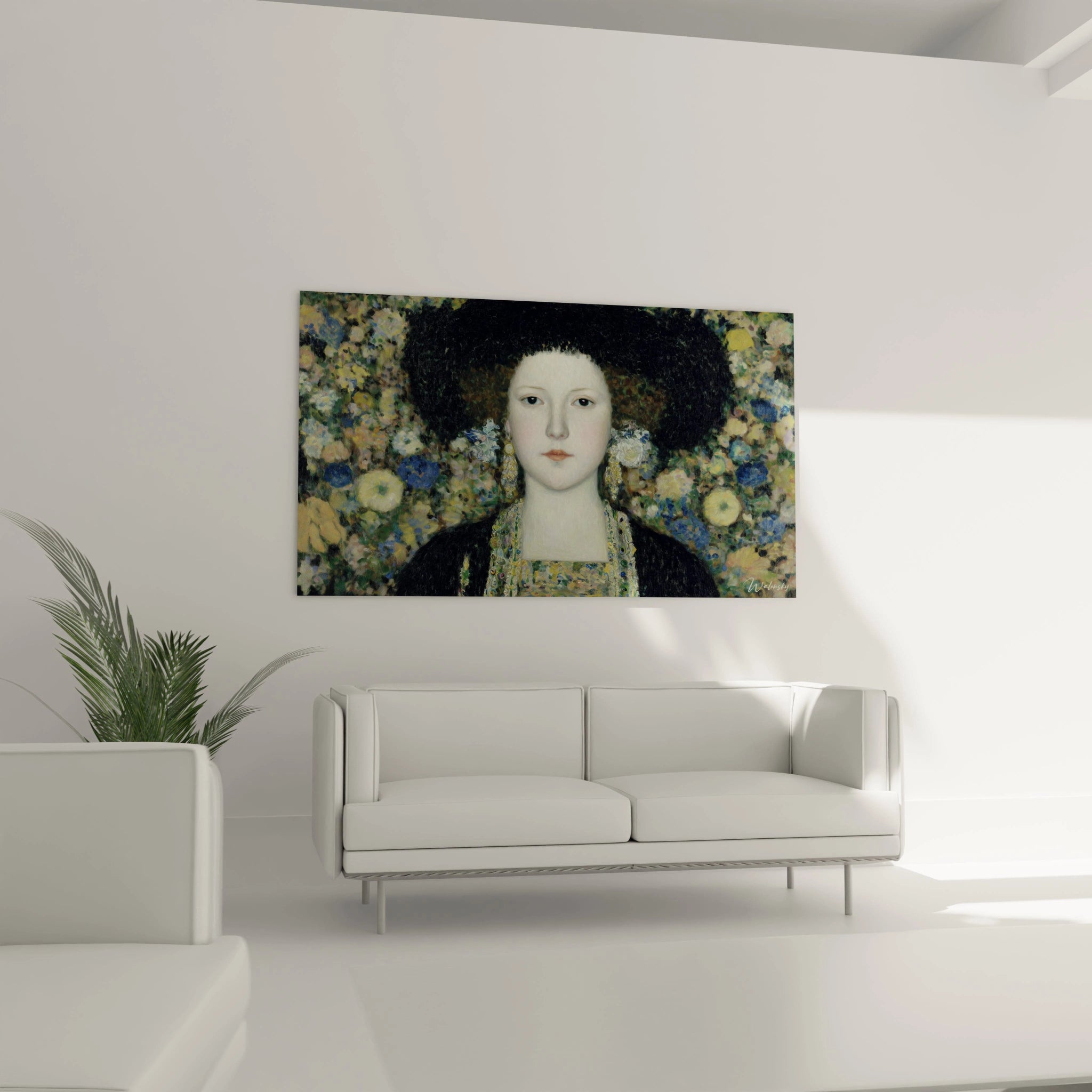 tableau femme symboliste Walensky portrait mural femme aux tons floraux pour decoration salon moderne