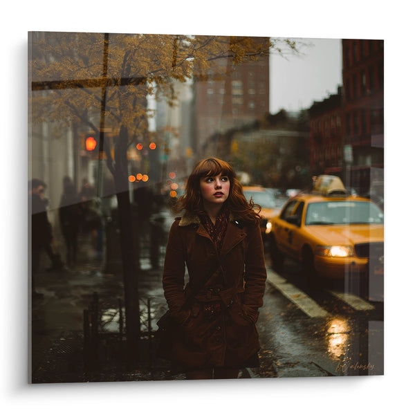 Schilderij Vrouw in de regen - Stedelijke melancholie - New York-editie