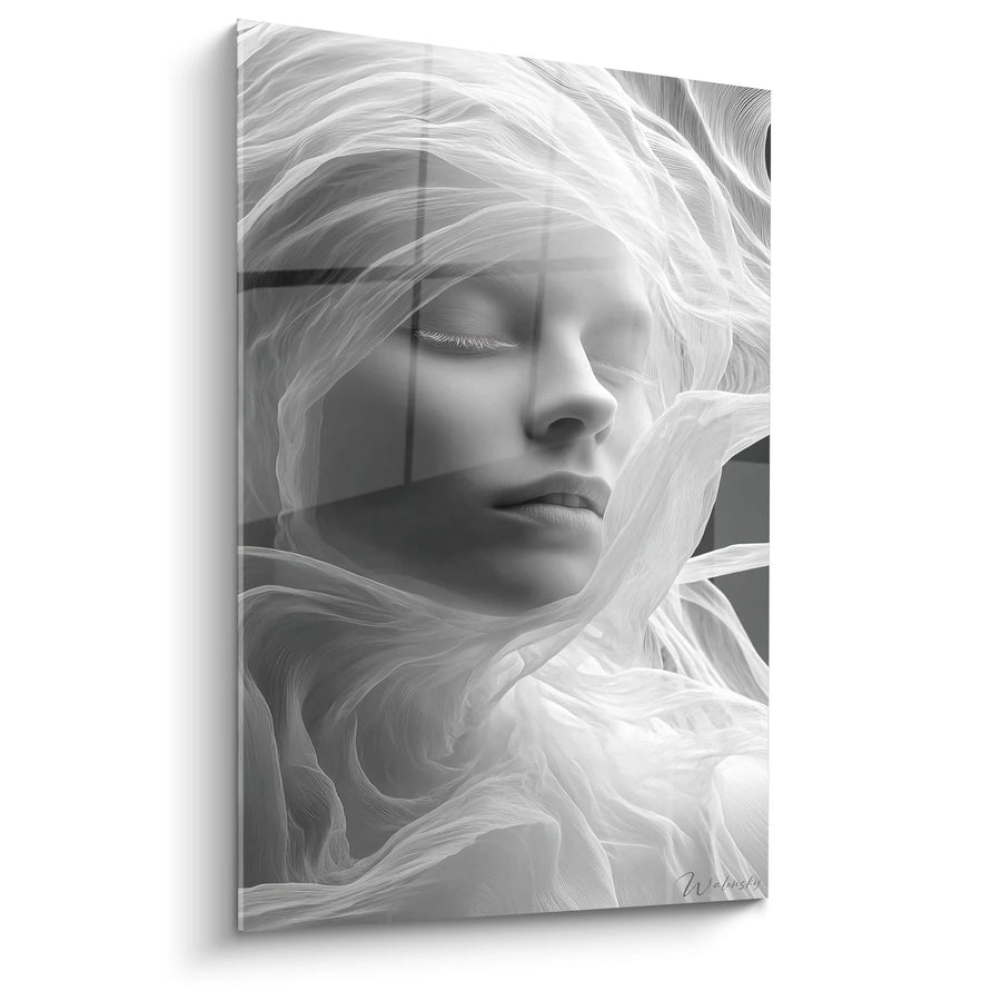 Tableau Femme Plumes Éthérées - Grâce Mystique - Edition visage noir et blanc