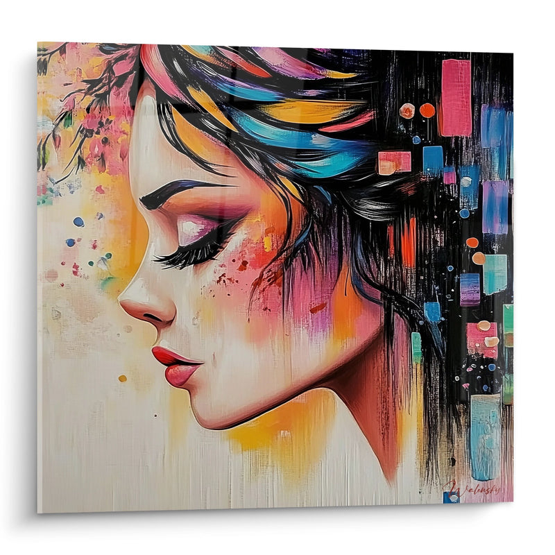 Tableau femme profil coloré - Fusion artistique - édition visage abstrait