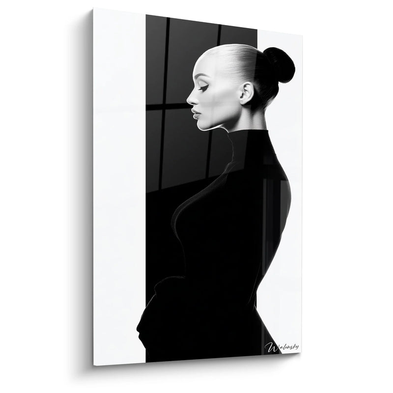 Frauenporträt Seitenprofil Elegant - Minimalistische Portrait - Schwarz-Weiß Charakteredition