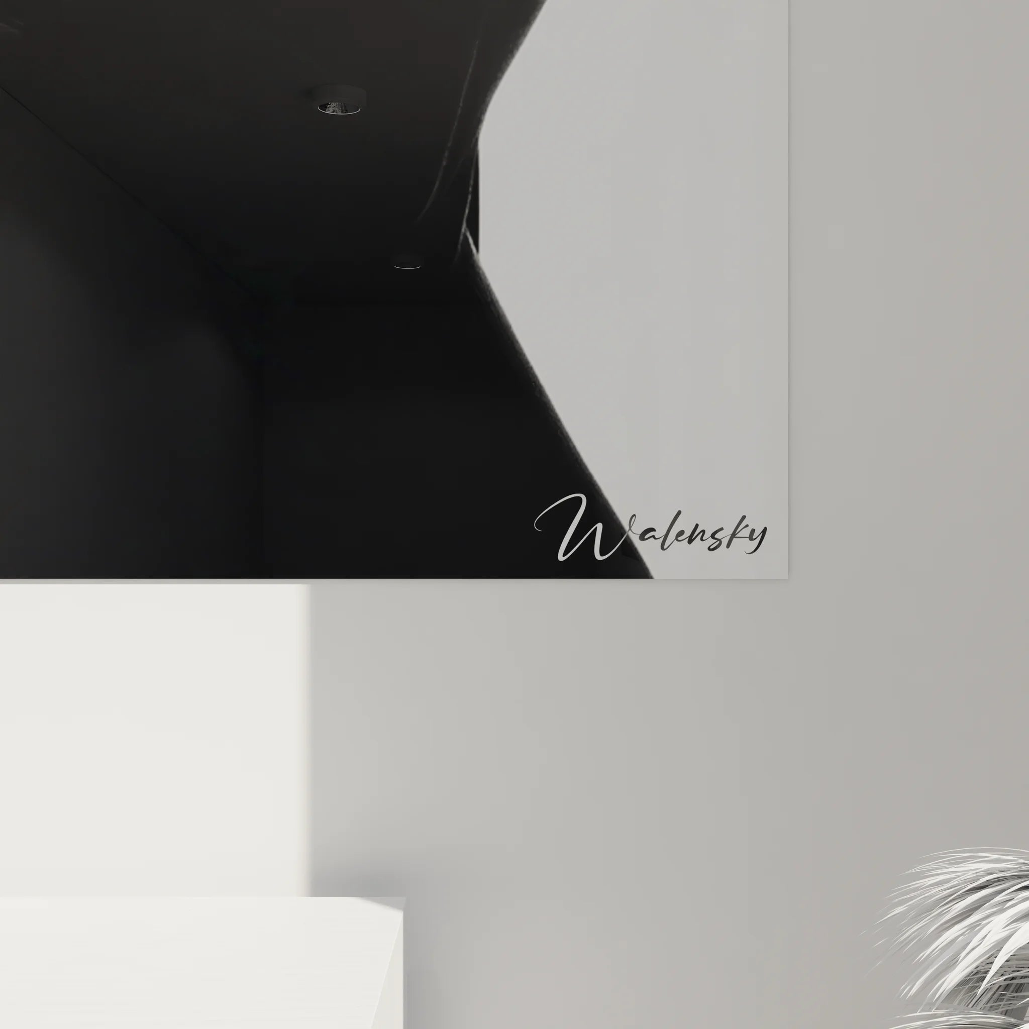 Full view black and white female profile modern art wall painting interior decoration