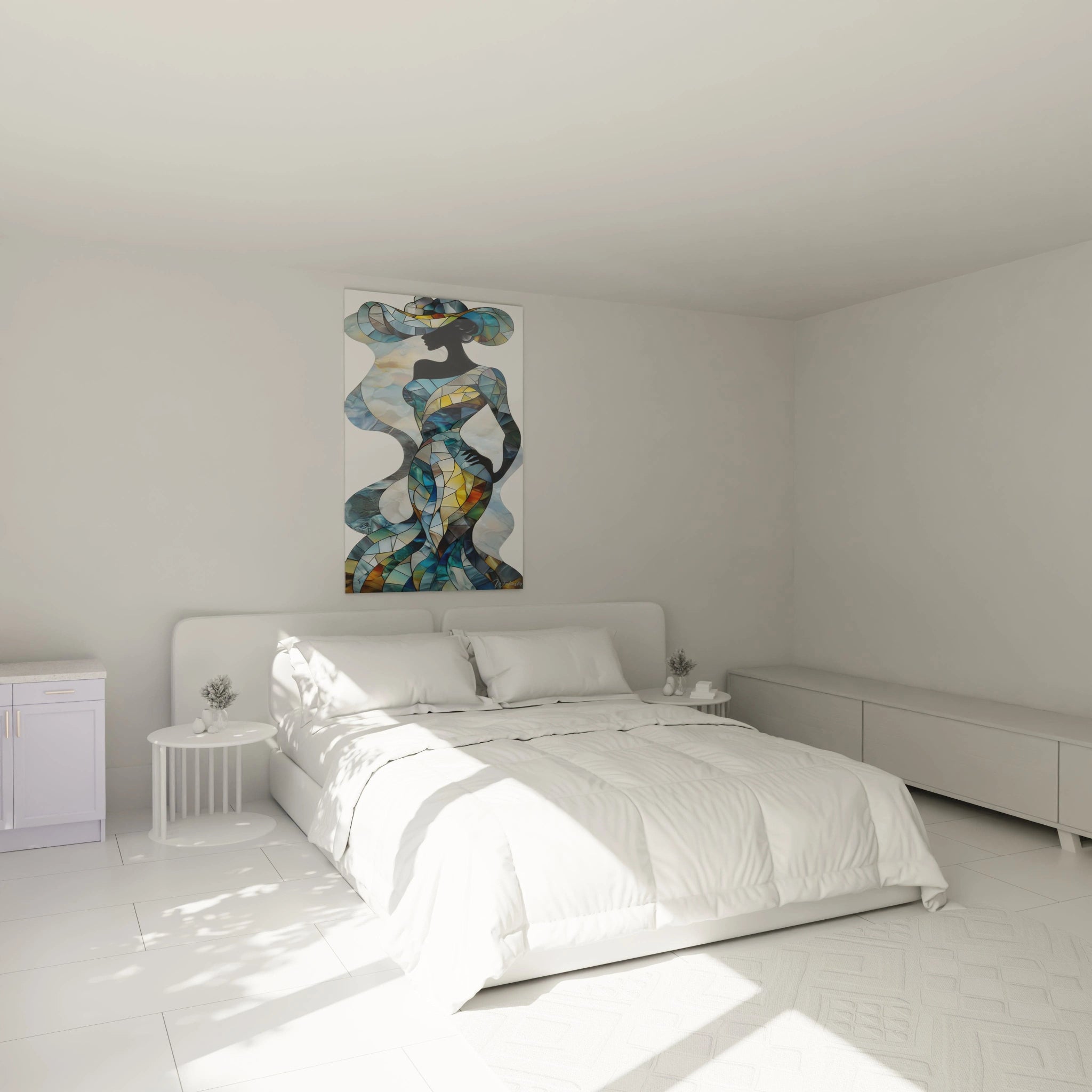 Tableau cubiste femme de Walensky, décor moderne pour chambre à coucher contemporaine