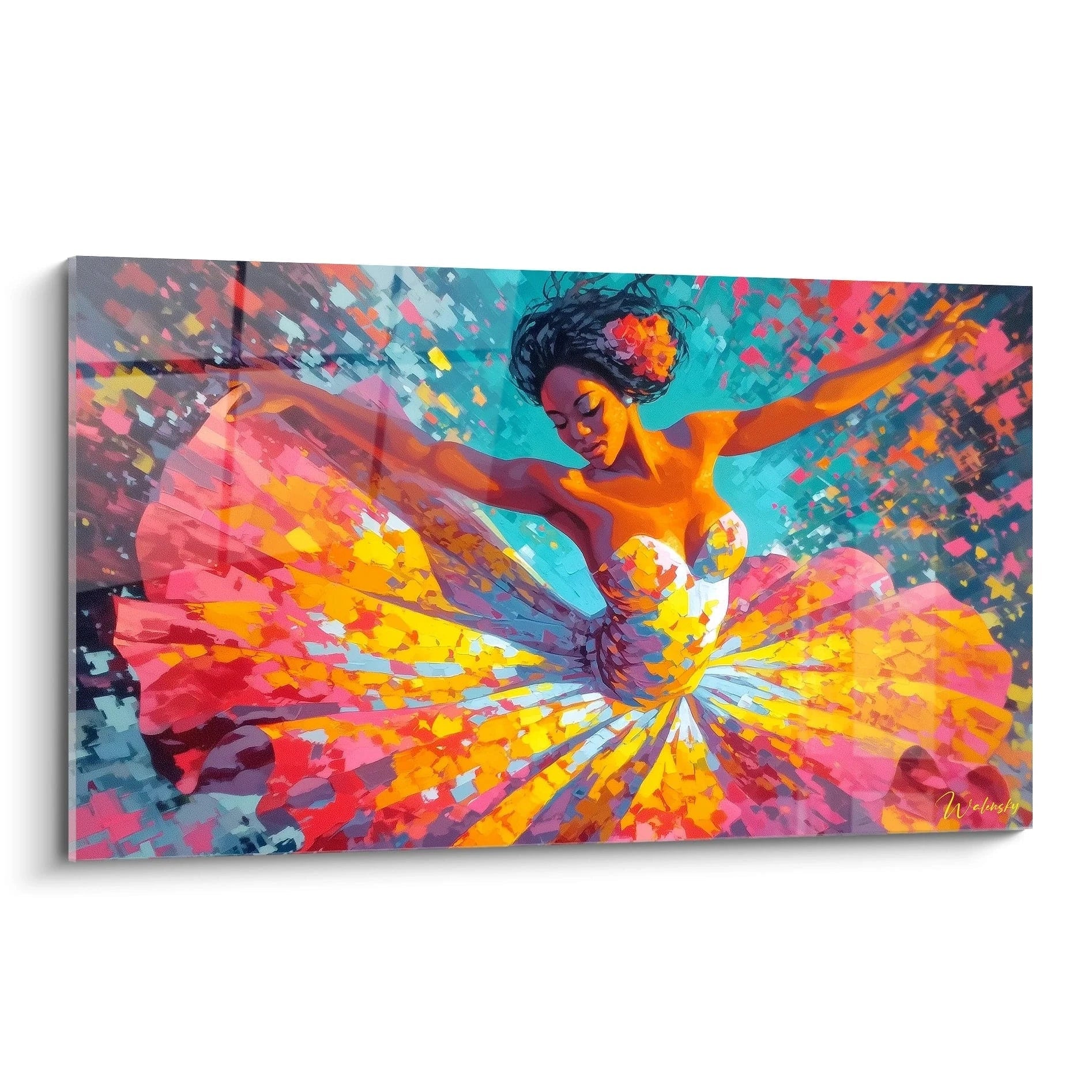 Tableau femme africaine moderne avec une danseuse colorée dans un style vibrant et contemporain
