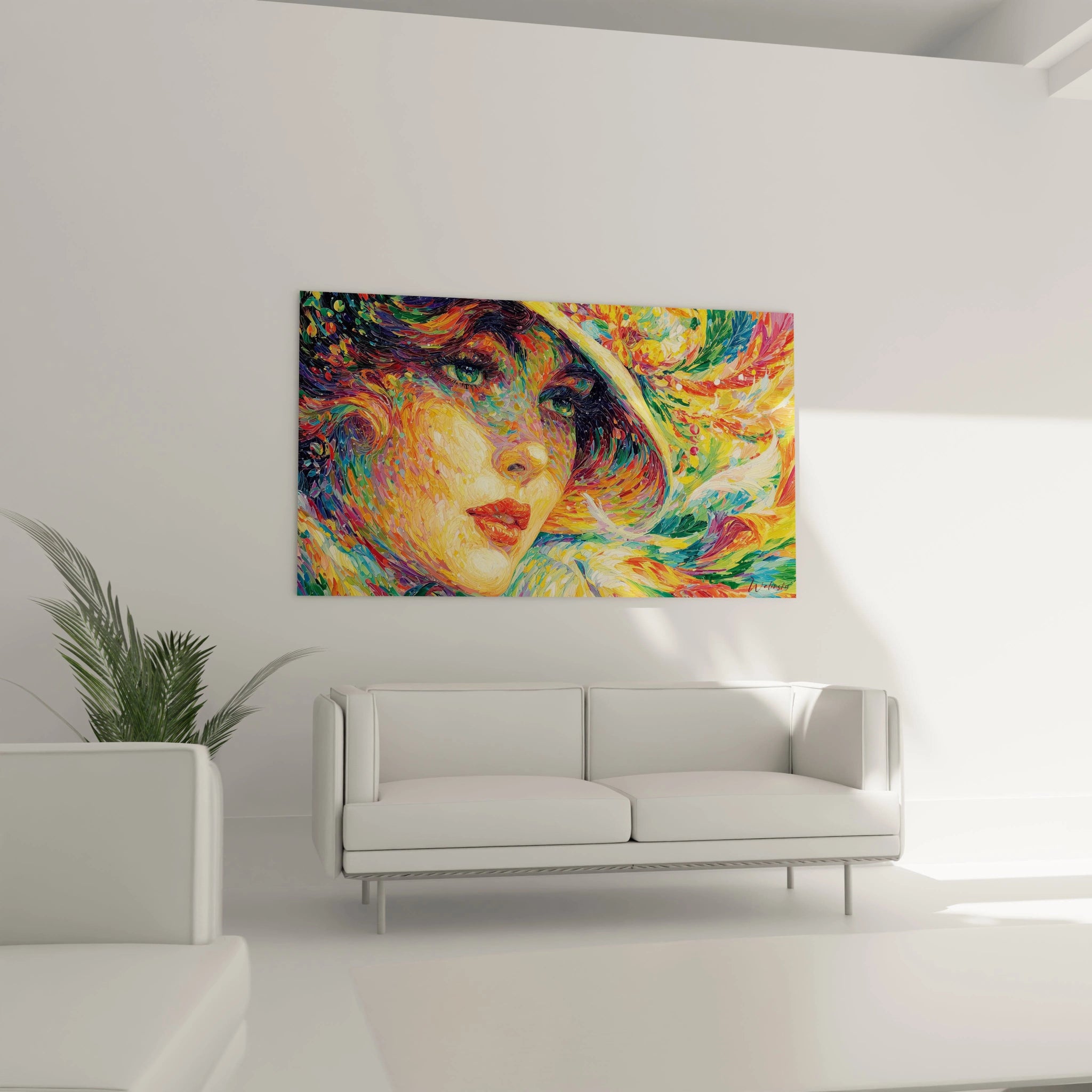 tableau femme spirale magique Walensky peinture murale colorée portrait de femme abstrait pour salon