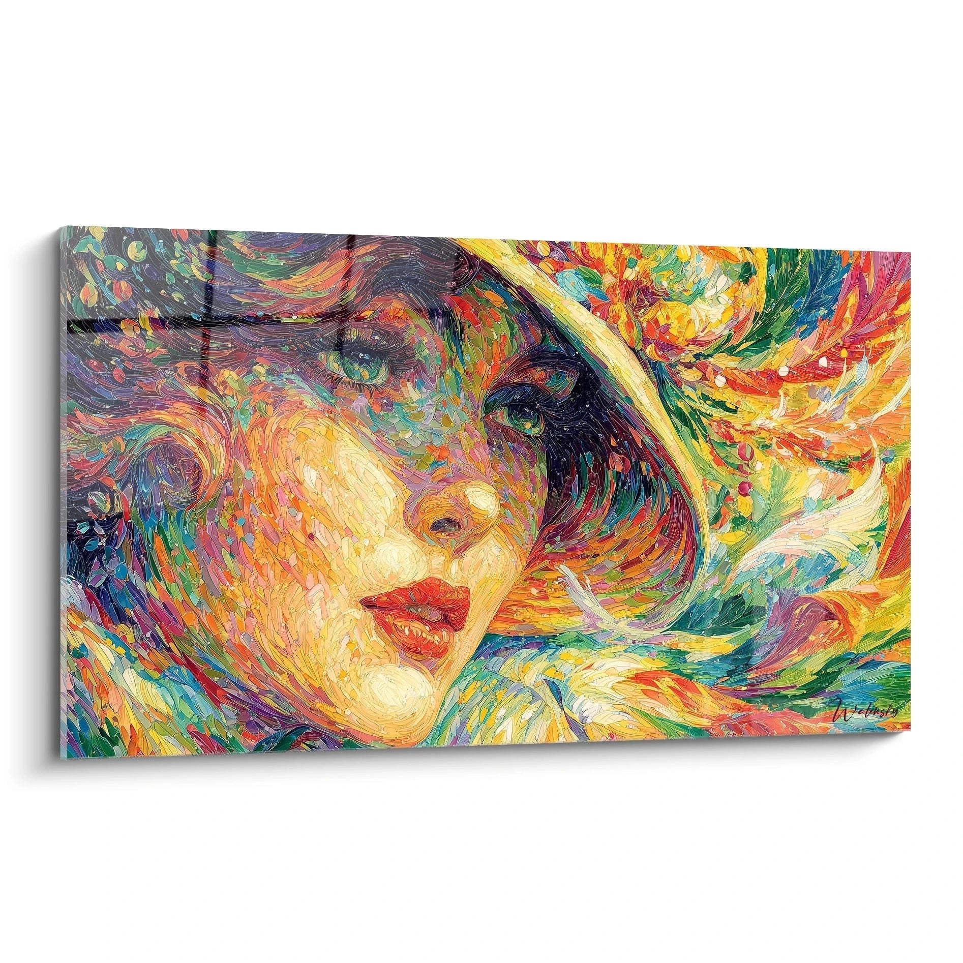 Tableau mural Walensky montrant un portrait de femme coloré en tourbillons abstraits tableau femme spirale magique
